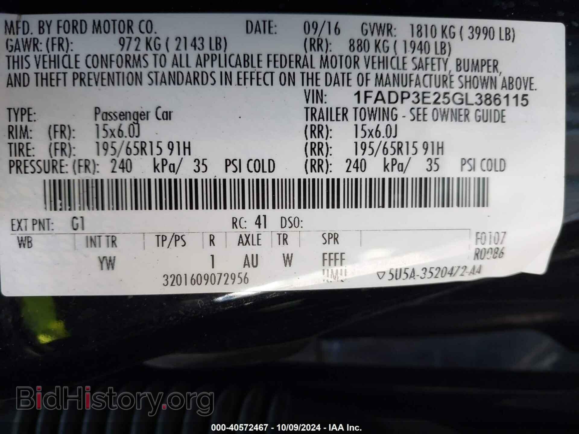 2016 FORD FOCUS - VIN: 1FADP3E25GL386115 - Фото 9