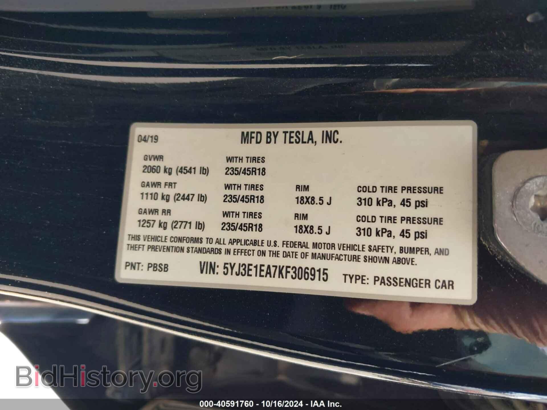 2019 TESLA MODEL 3 - VIN: 5YJ3E1EA7KF306915 - Photo 9