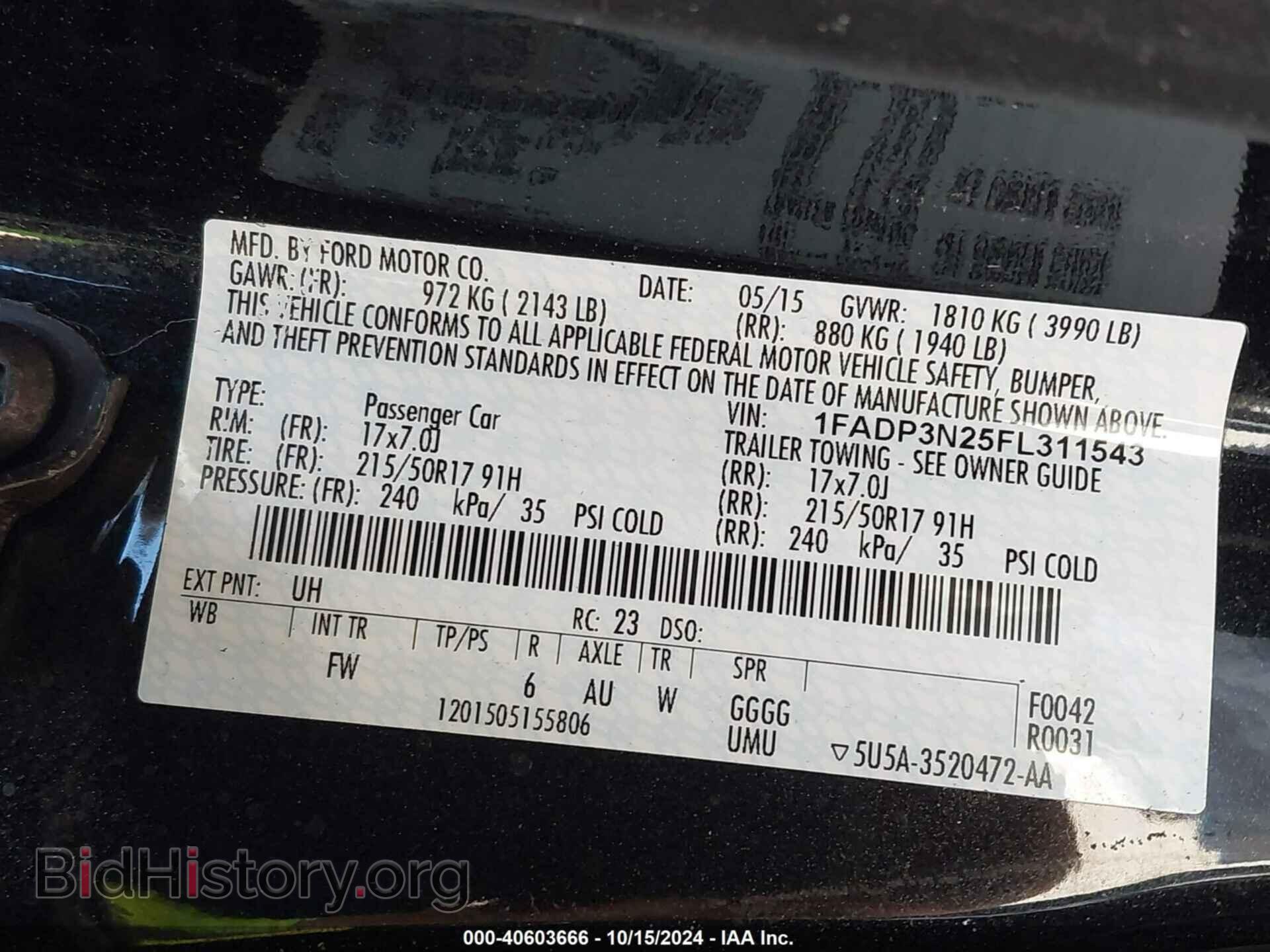 2015 FORD FOCUS - VIN: 1FADP3N25FL311543 - Фото 9