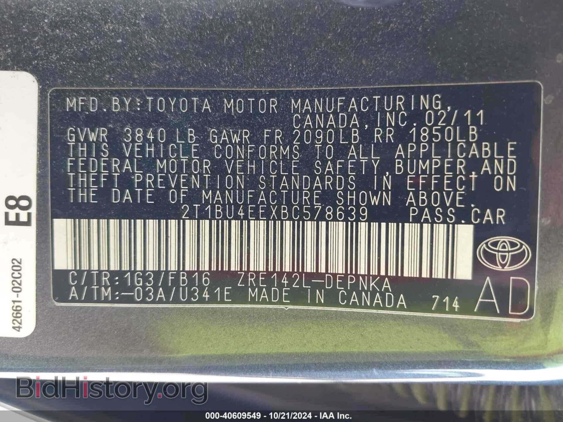 2011 TOYOTA COROLLA - VIN: 2T1BU4EEXBC578639 - Photo 9