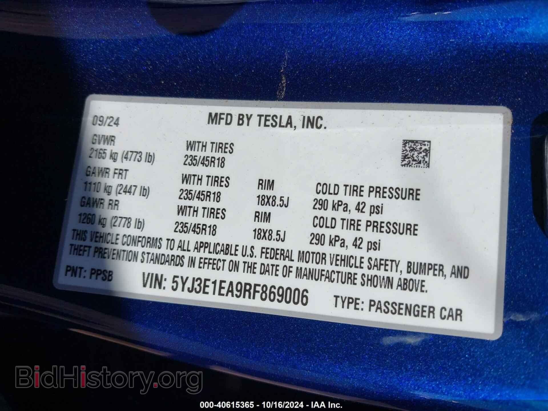 2024 TESLA MODEL 3 - VIN: 5YJ3E1EA9RF869006 - Фото 9