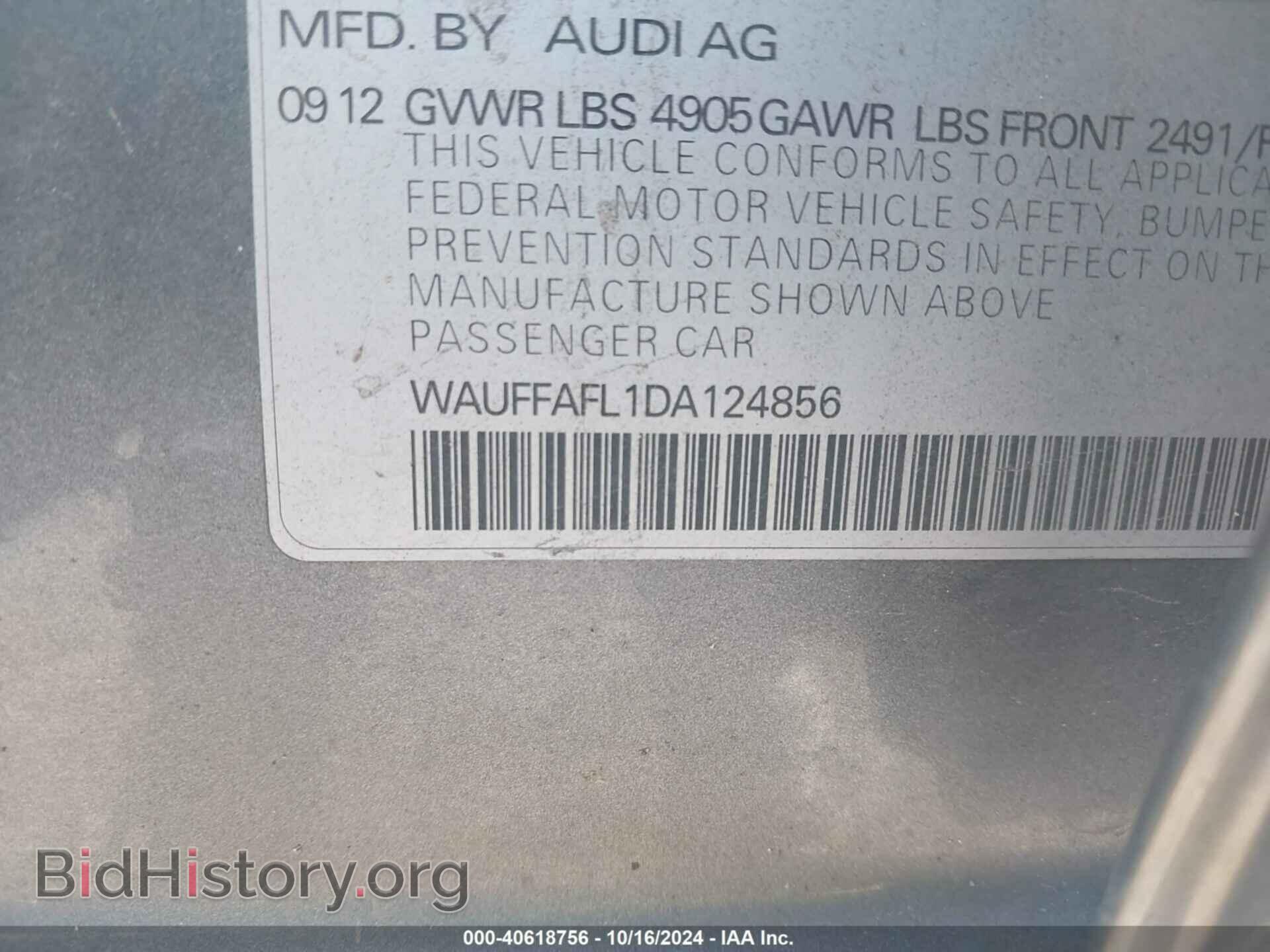 2013 AUDI A4 - VIN: WAUFFAFL1DA124856 - Фото 9