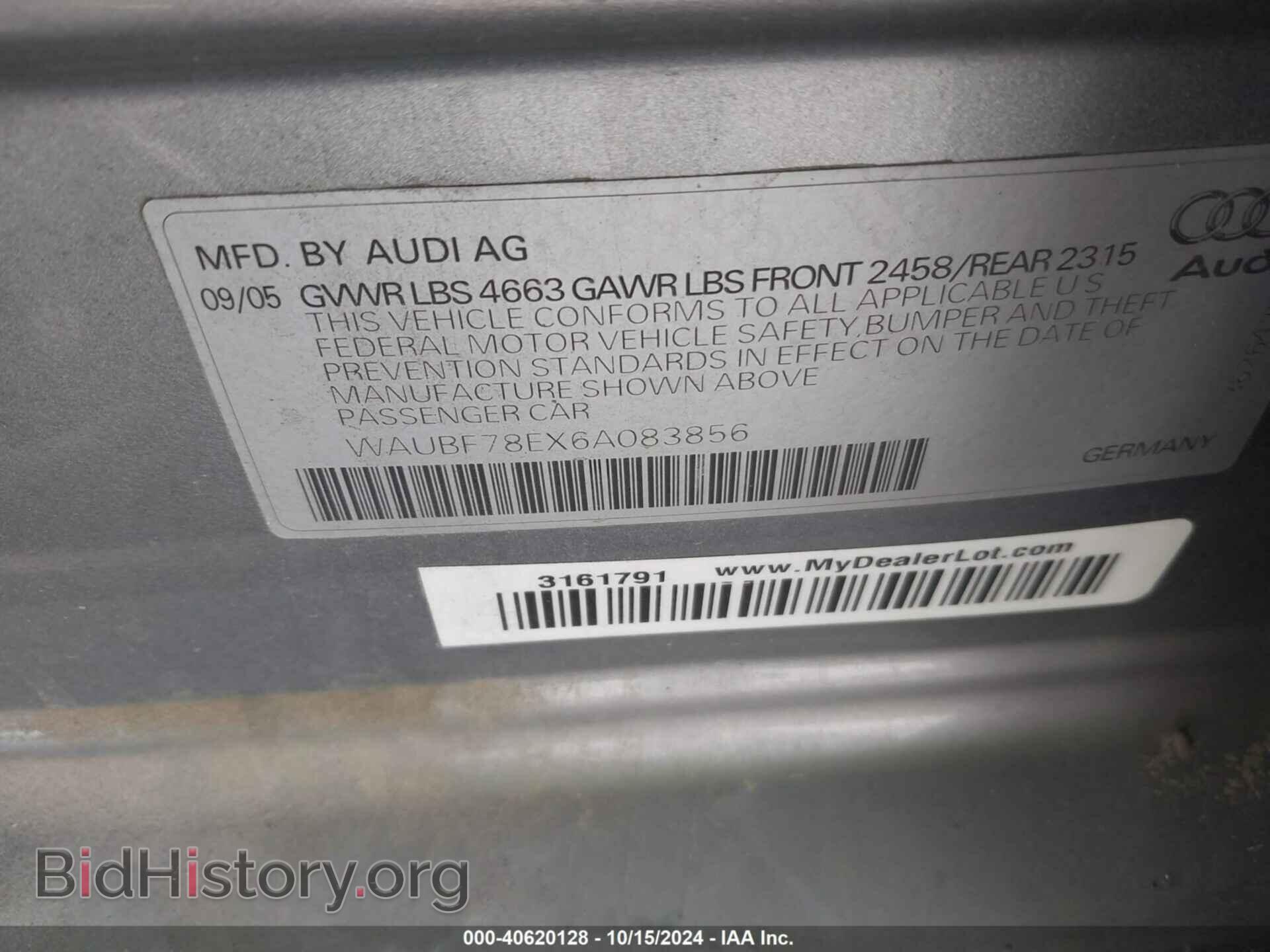 2006 AUDI A4 - VIN: WAUBF78EX6A083856 - Фото 9
