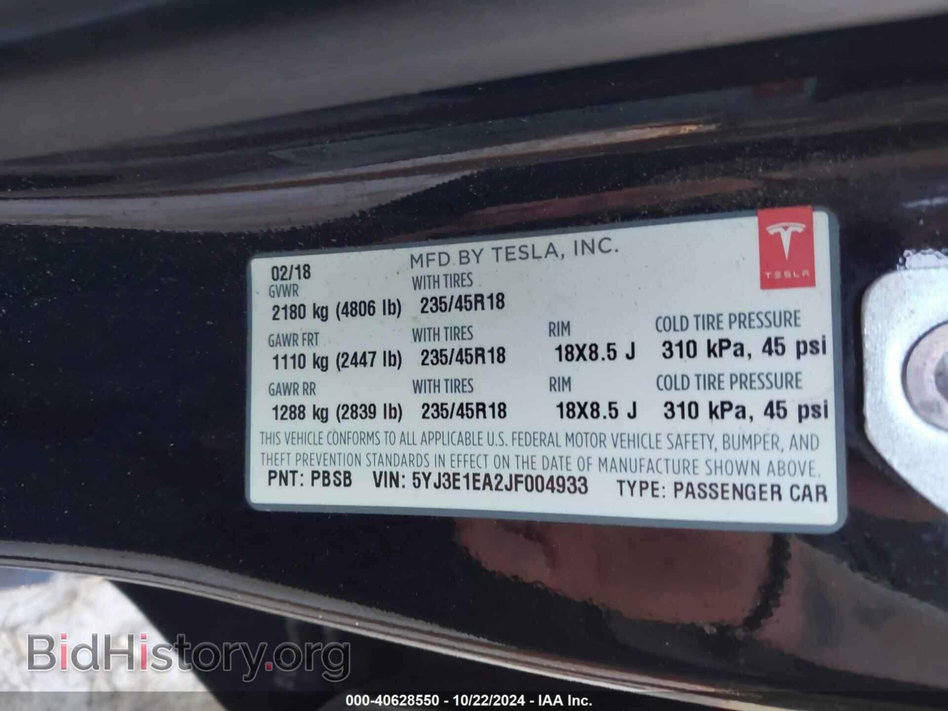 2018 TESLA MODEL 3 - VIN: 5YJ3E1EA2JF004933 - Photo 9