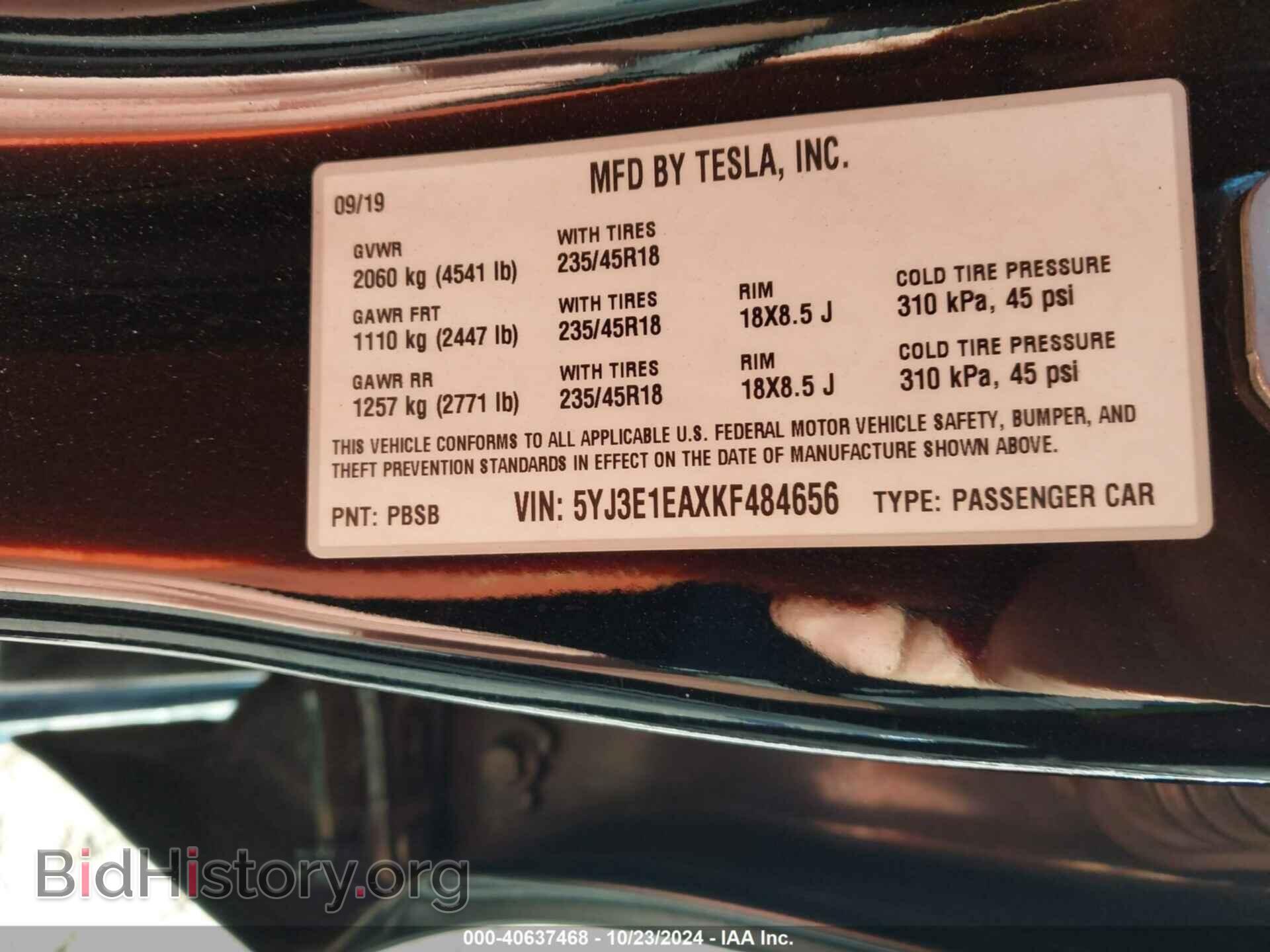 2019 TESLA MODEL 3 - VIN: 5YJ3E1EAXKF484656 - Фото 9