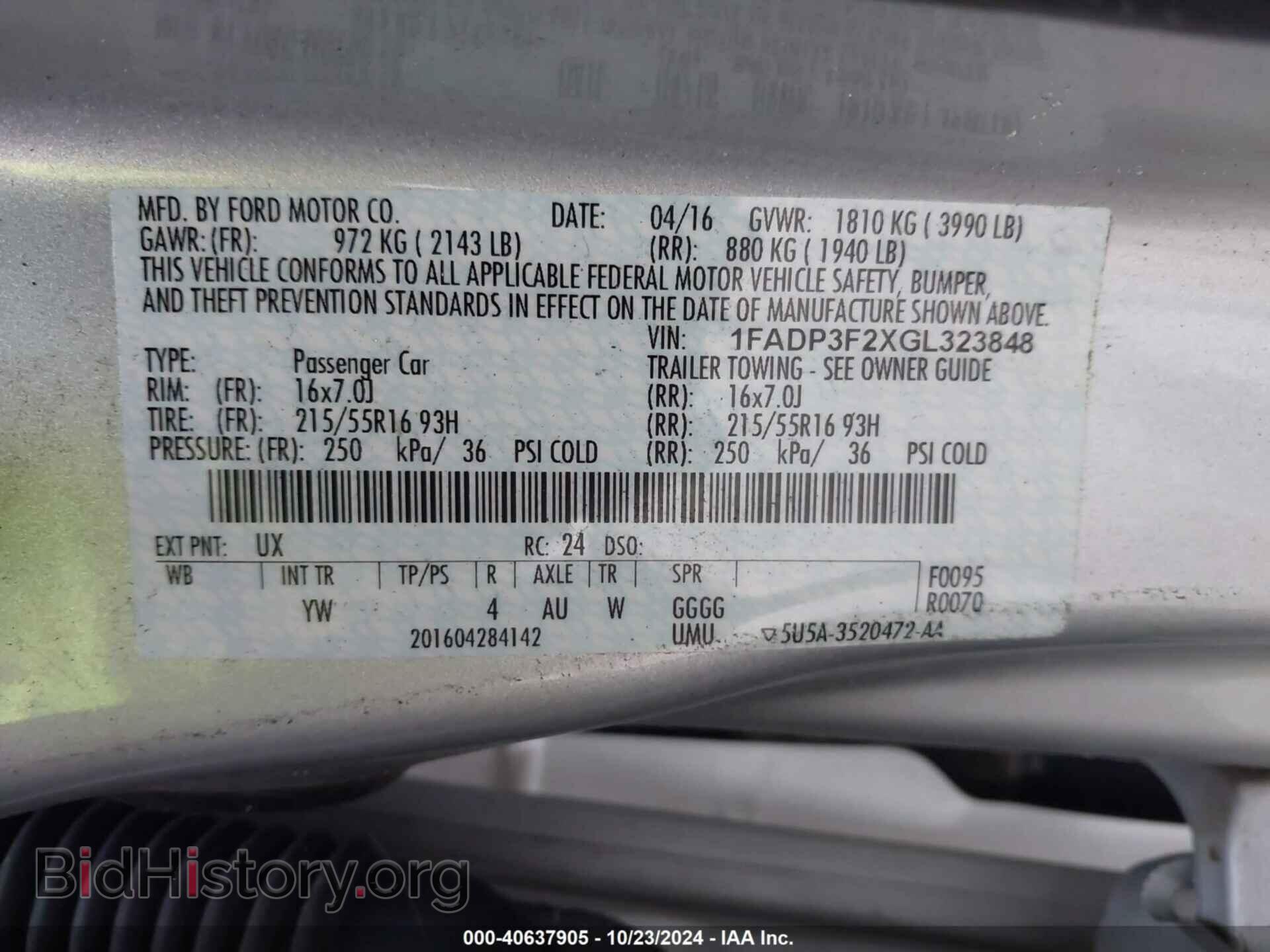 2016 FORD FOCUS - VIN: 1FADP3F2XGL323848 - Фото 9