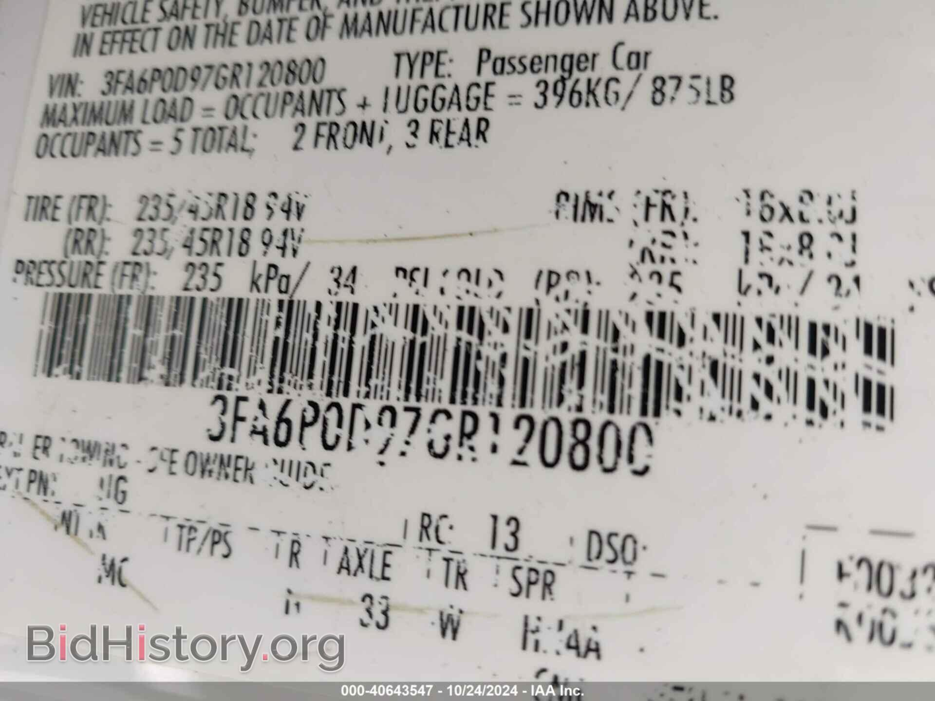 2016 FORD FUSION - VIN: 3FA6P0D97GR120800 - Фото 9