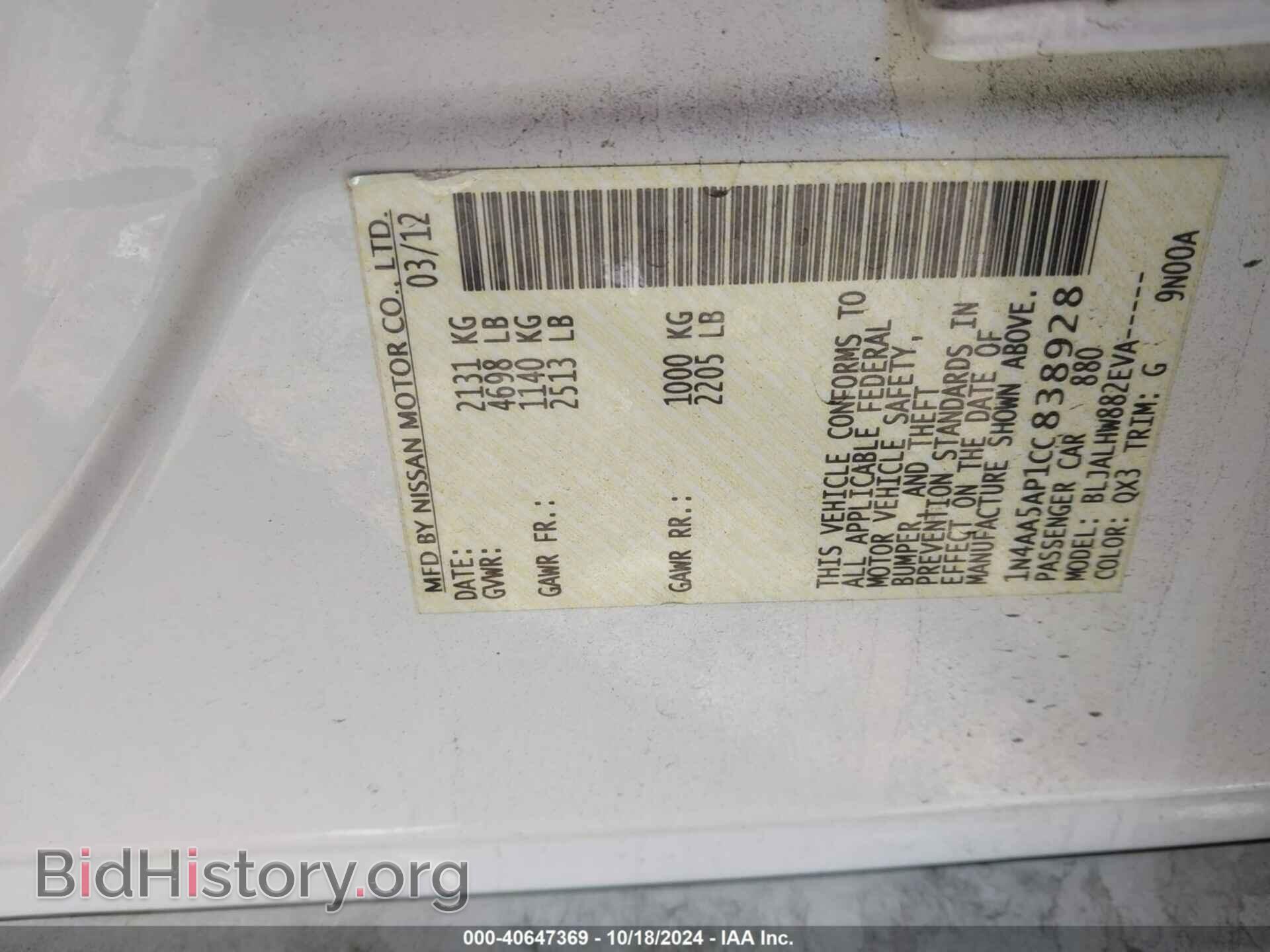 2012 NISSAN MAXIMA - VIN: 1N4AA5AP1CC838928 - Фото 9