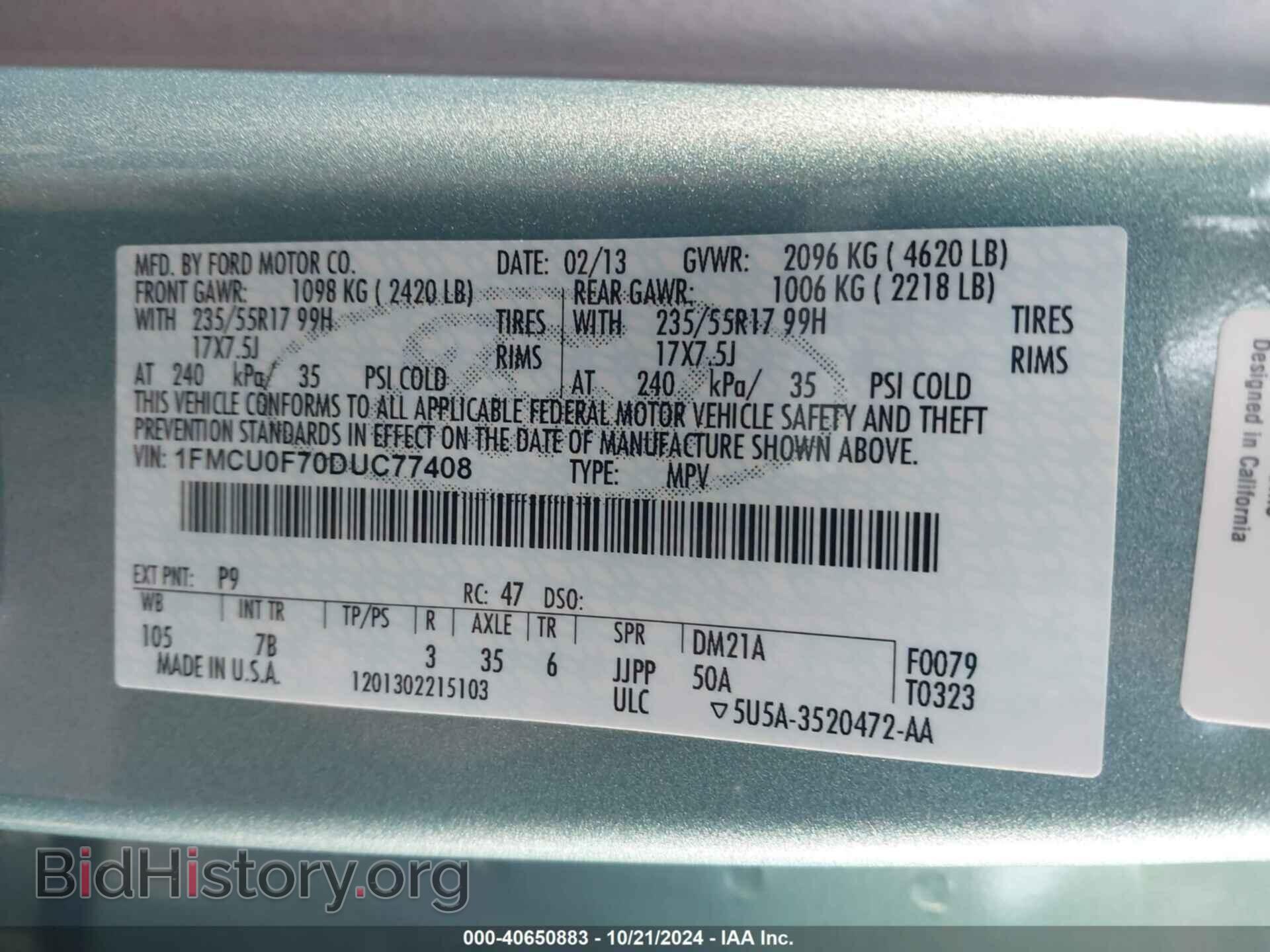 2013 FORD ESCAPE - VIN: 1FMCU0F70DUC77408 - Photo 9