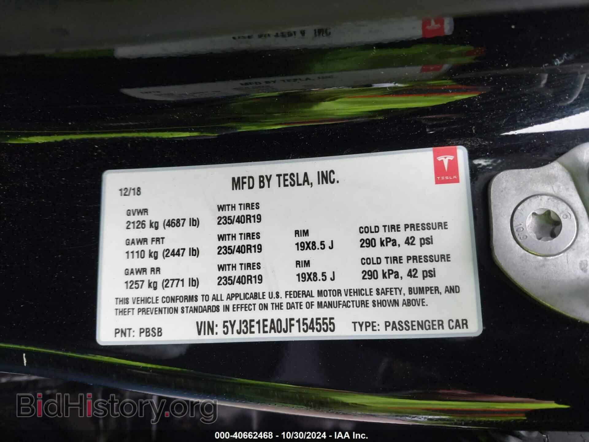 2018 TESLA MODEL 3 - VIN: 5YJ3E1EA0JF154555 - Фото 9