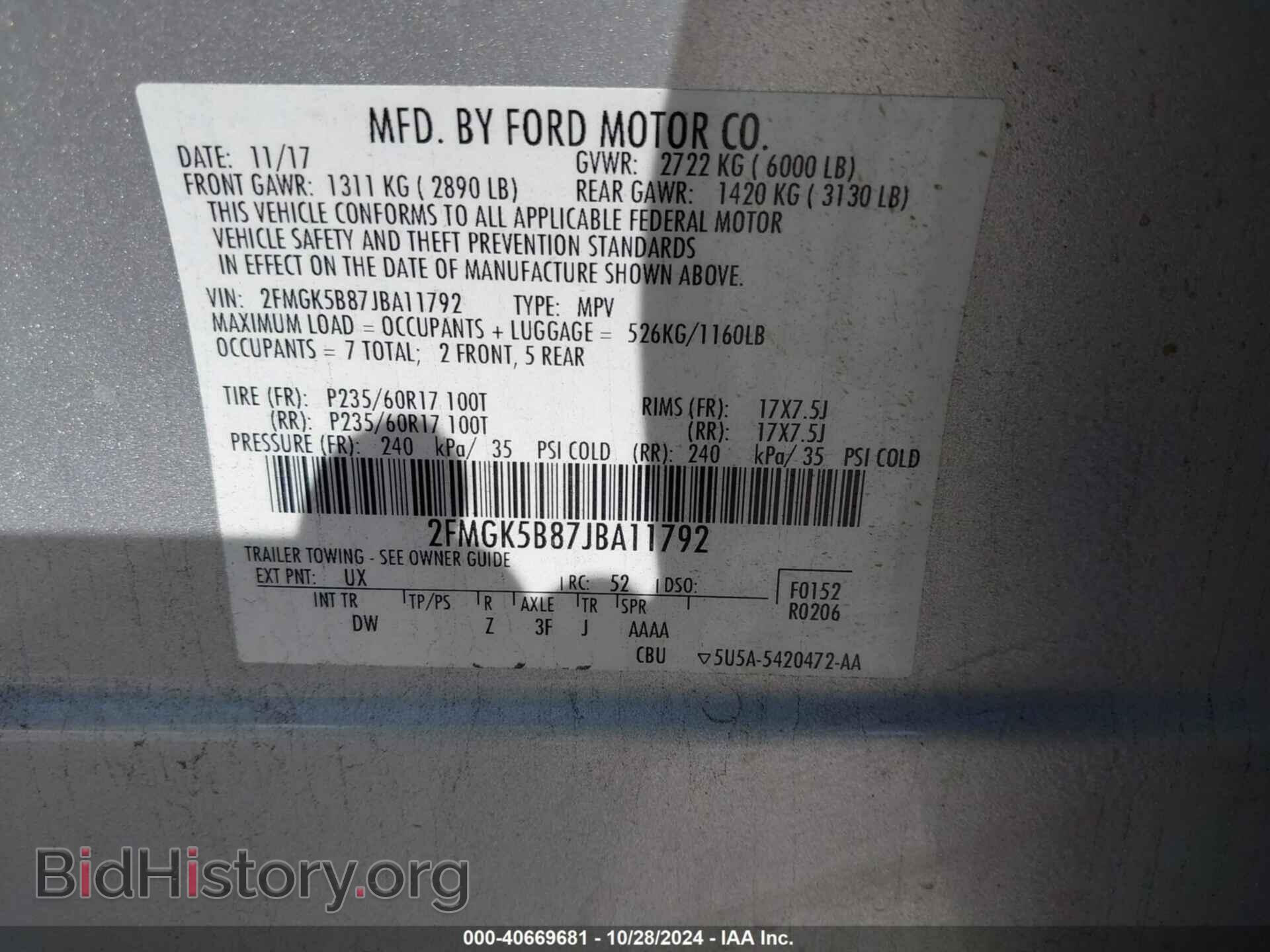 2018 FORD FLEX - VIN: 2FMGK5B87JBA11792 - Photo 9