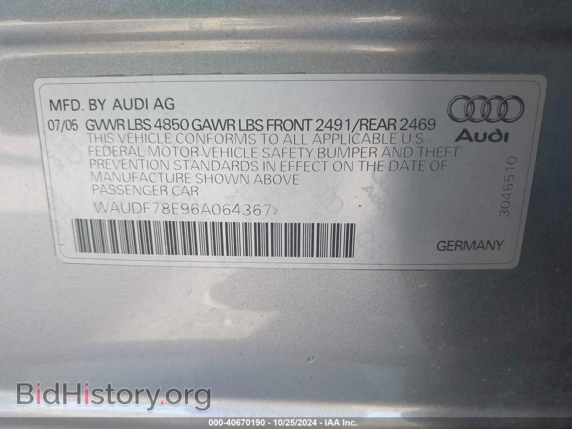 2006 AUDI A4 - VIN: WAUDF78E96A064367 - Photo 9