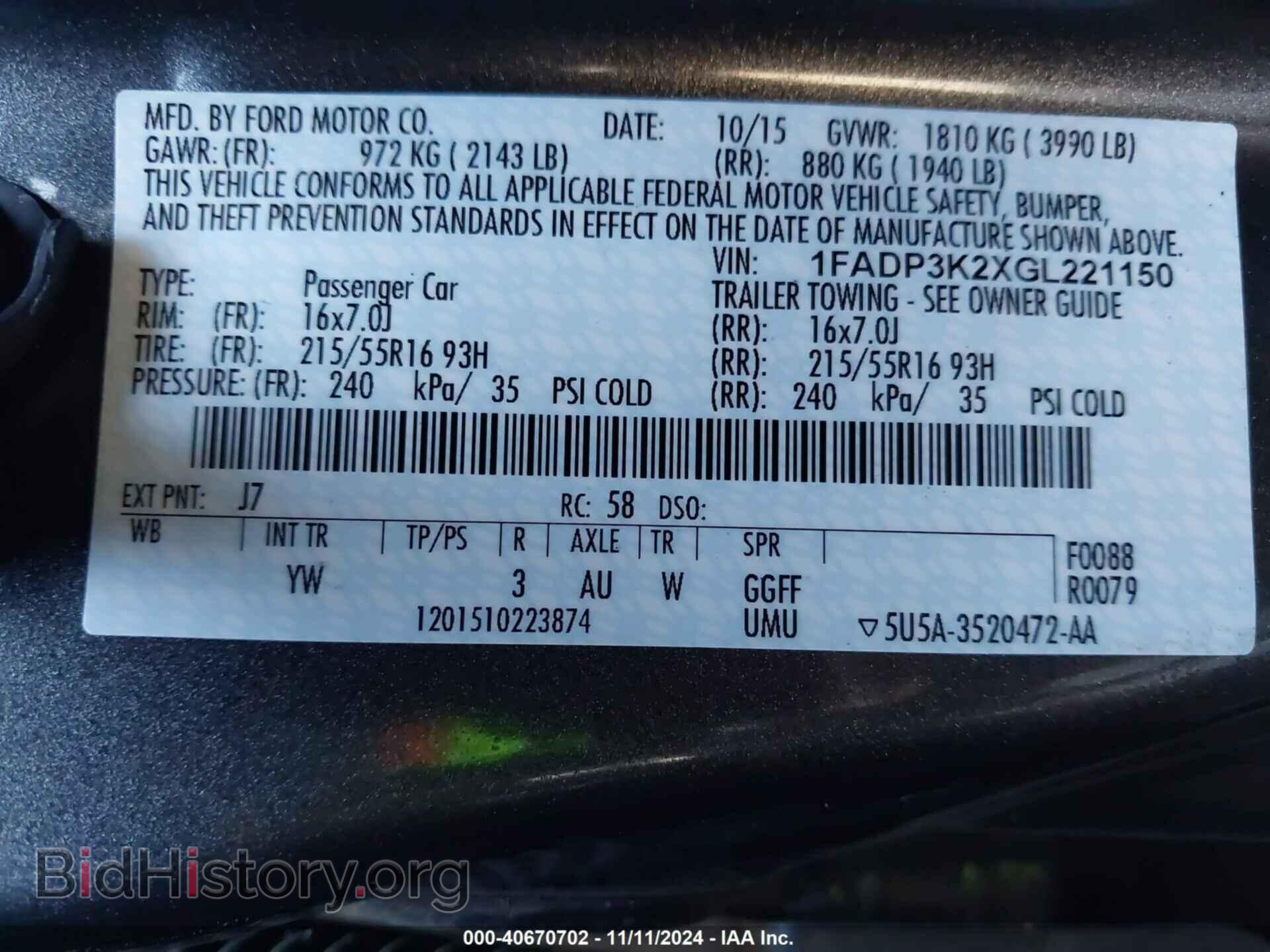 2016 FORD FOCUS - VIN: 1FADP3K2XGL221150 - Фото 9