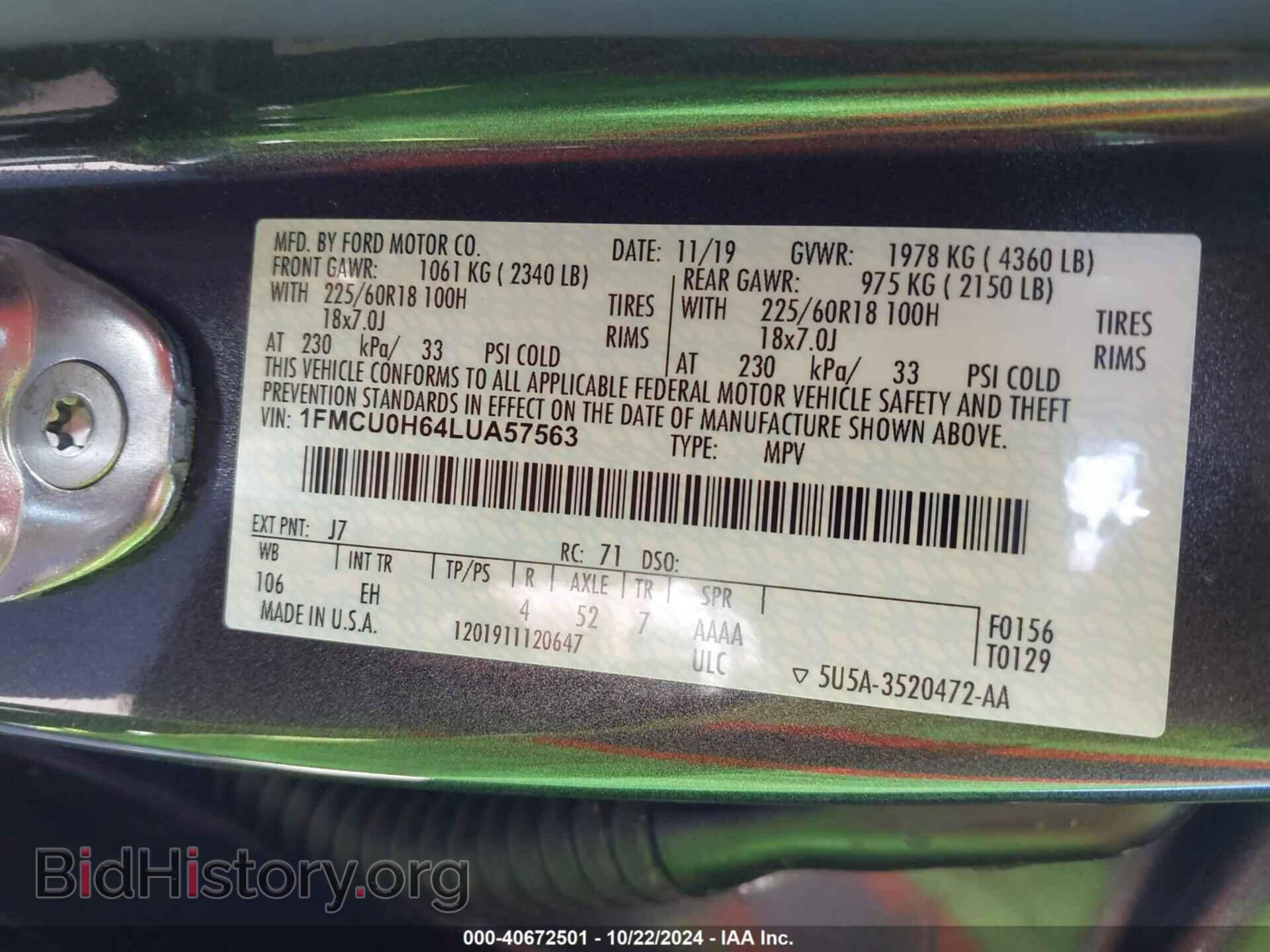 2020 FORD ESCAPE - VIN: 1FMCU0H64LUA57563 - Photo 9