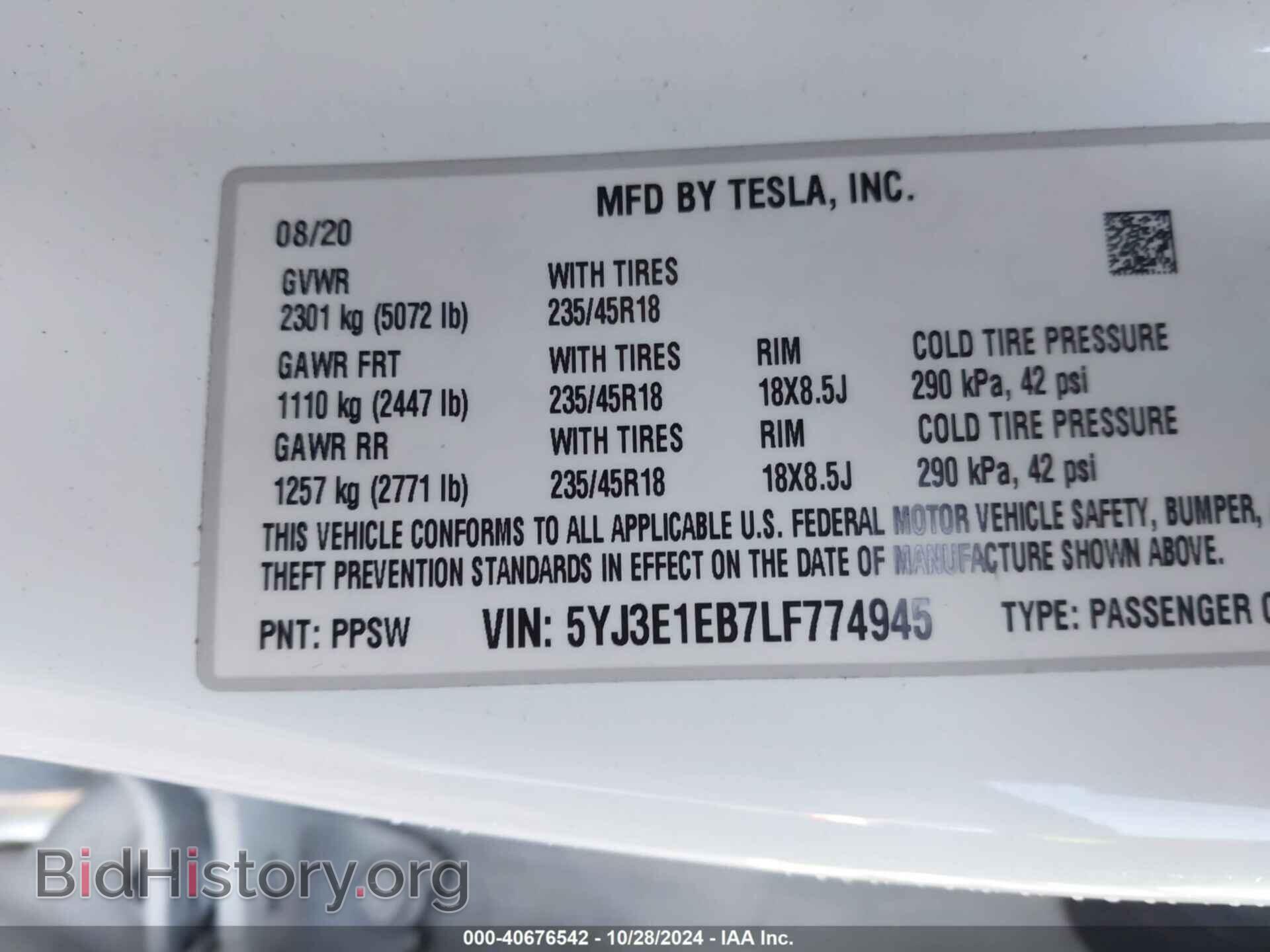 2020 TESLA MODEL 3 - VIN: 5YJ3E1EB7LF774945 - Фото 9