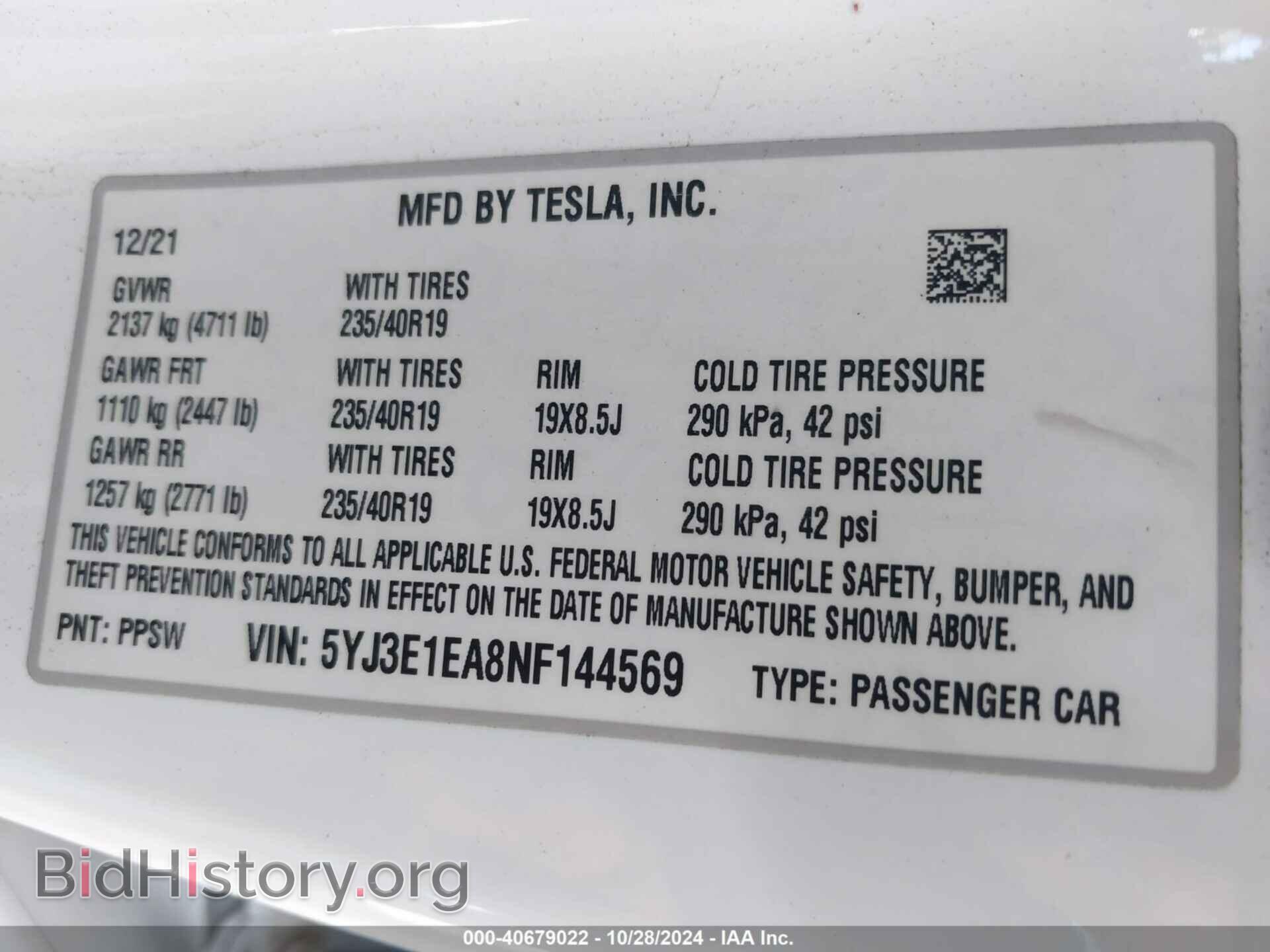2022 TESLA MODEL 3 - VIN: 5YJ3E1EA8NF144569 - Фото 9