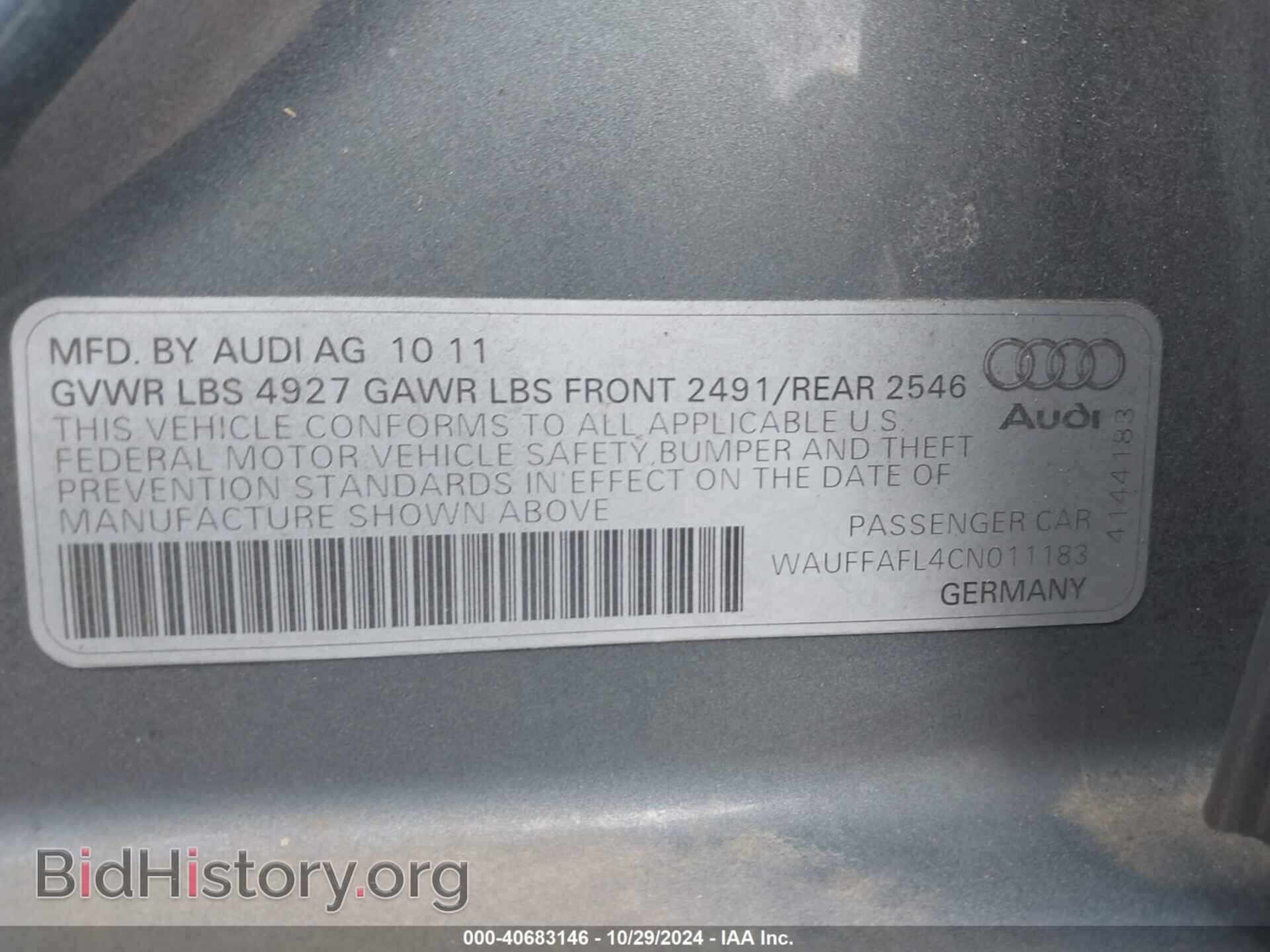 2012 AUDI A4 - VIN: WAUFFAFL4CN011183 - Фото 9