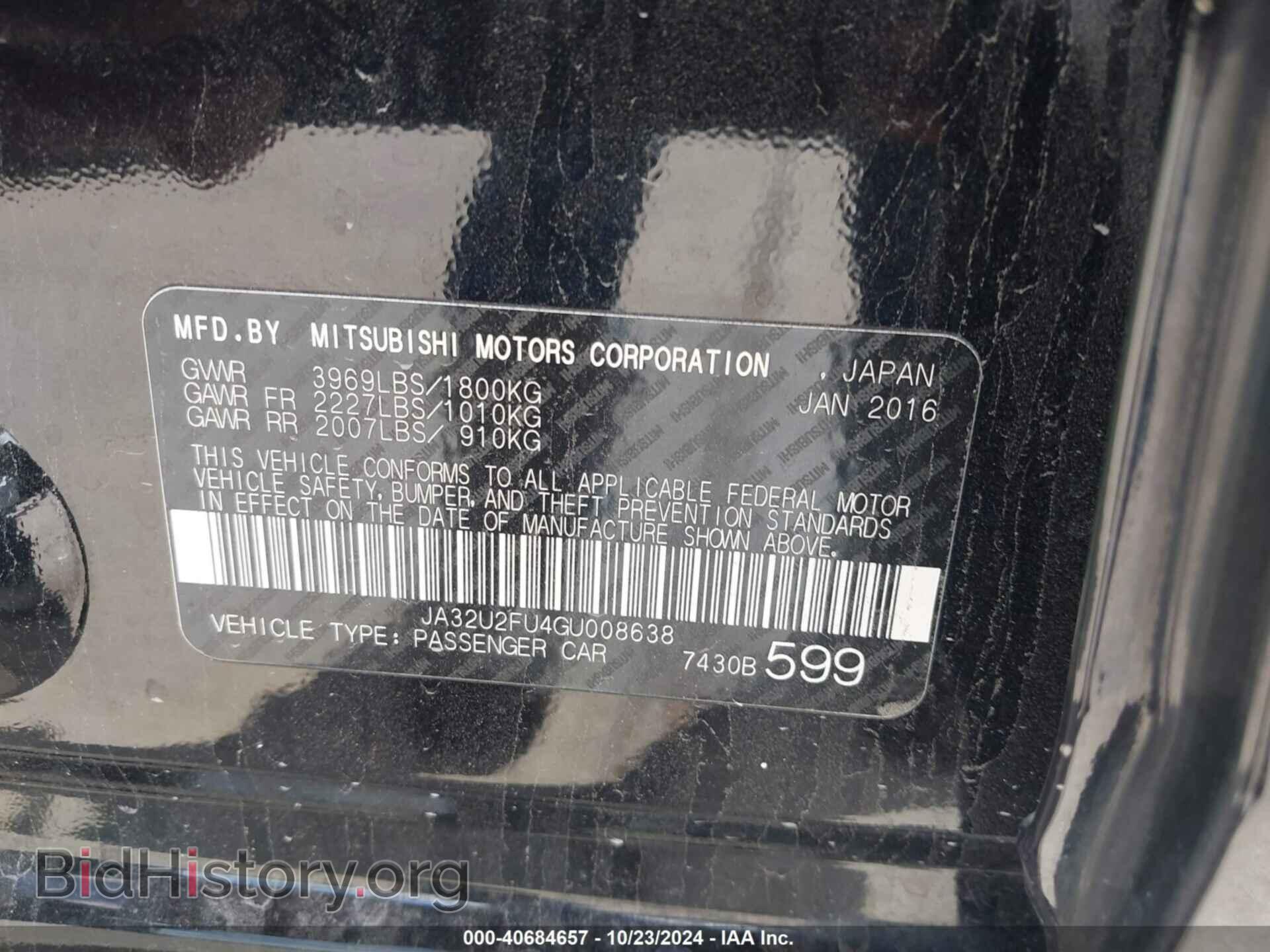 2016 MITSUBISHI LANCER - VIN: JA32U2FU4GU008638 - Фото 9
