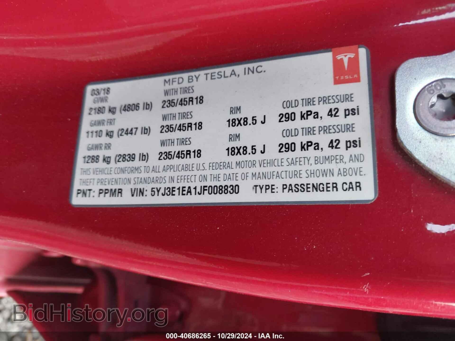 2018 TESLA MODEL 3 - VIN: 5YJ3E1EA1JF008830 - Photo 9