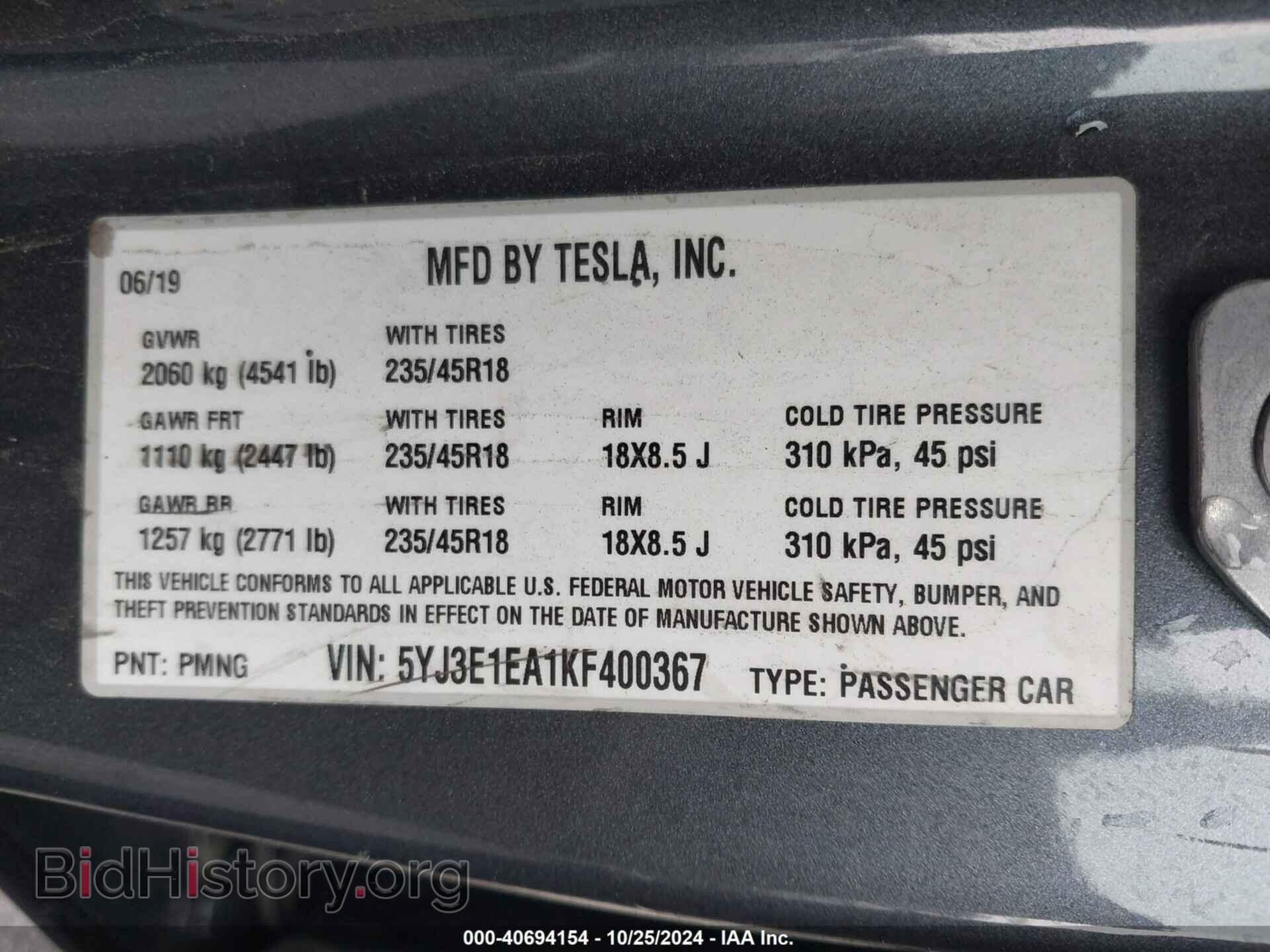2019 TESLA MODEL 3 - VIN: 5YJ3E1EA1KF400367 - Photo 9