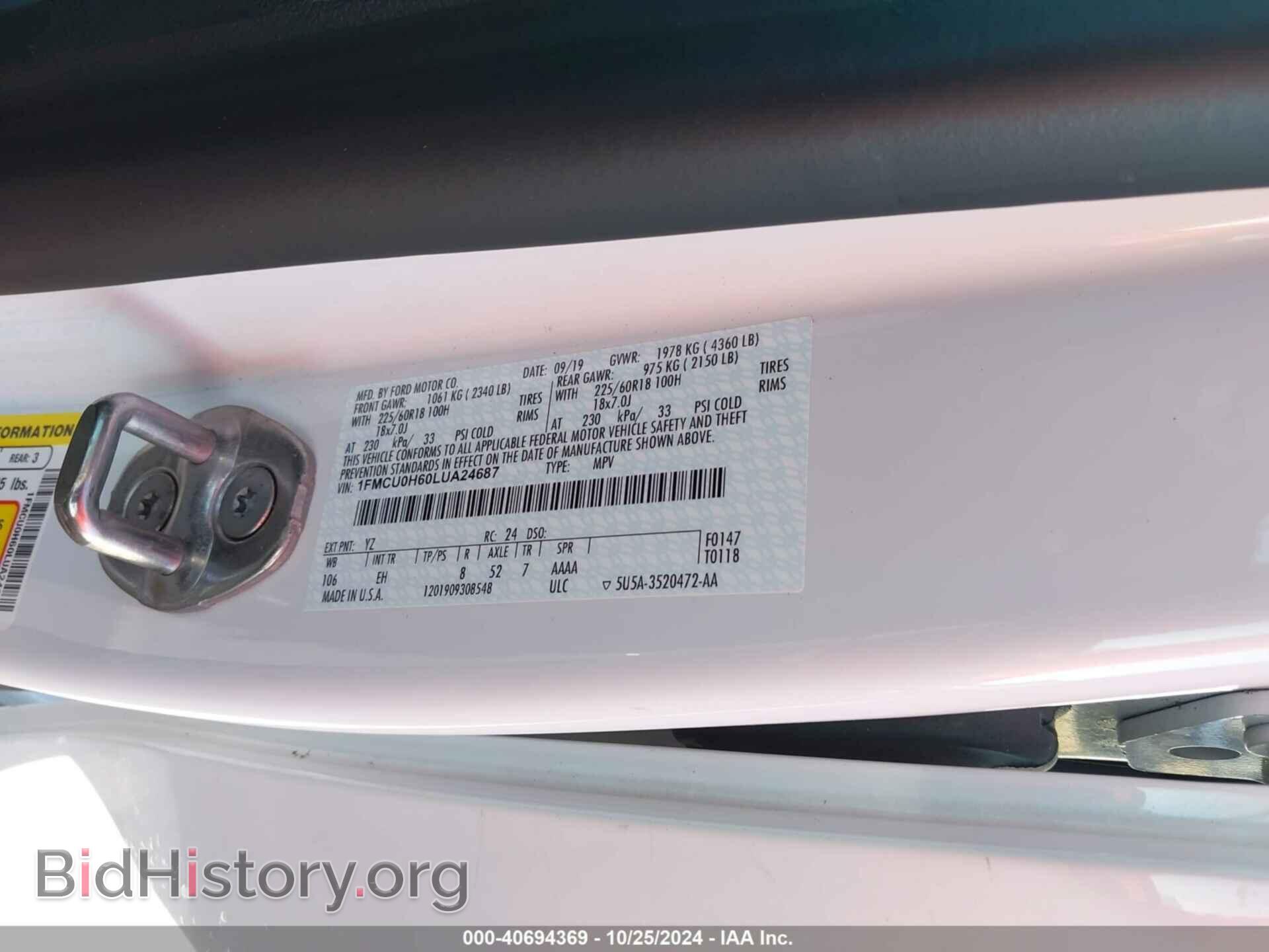 2020 FORD ESCAPE - VIN: 1FMCU0H60LUA24687 - Photo 9