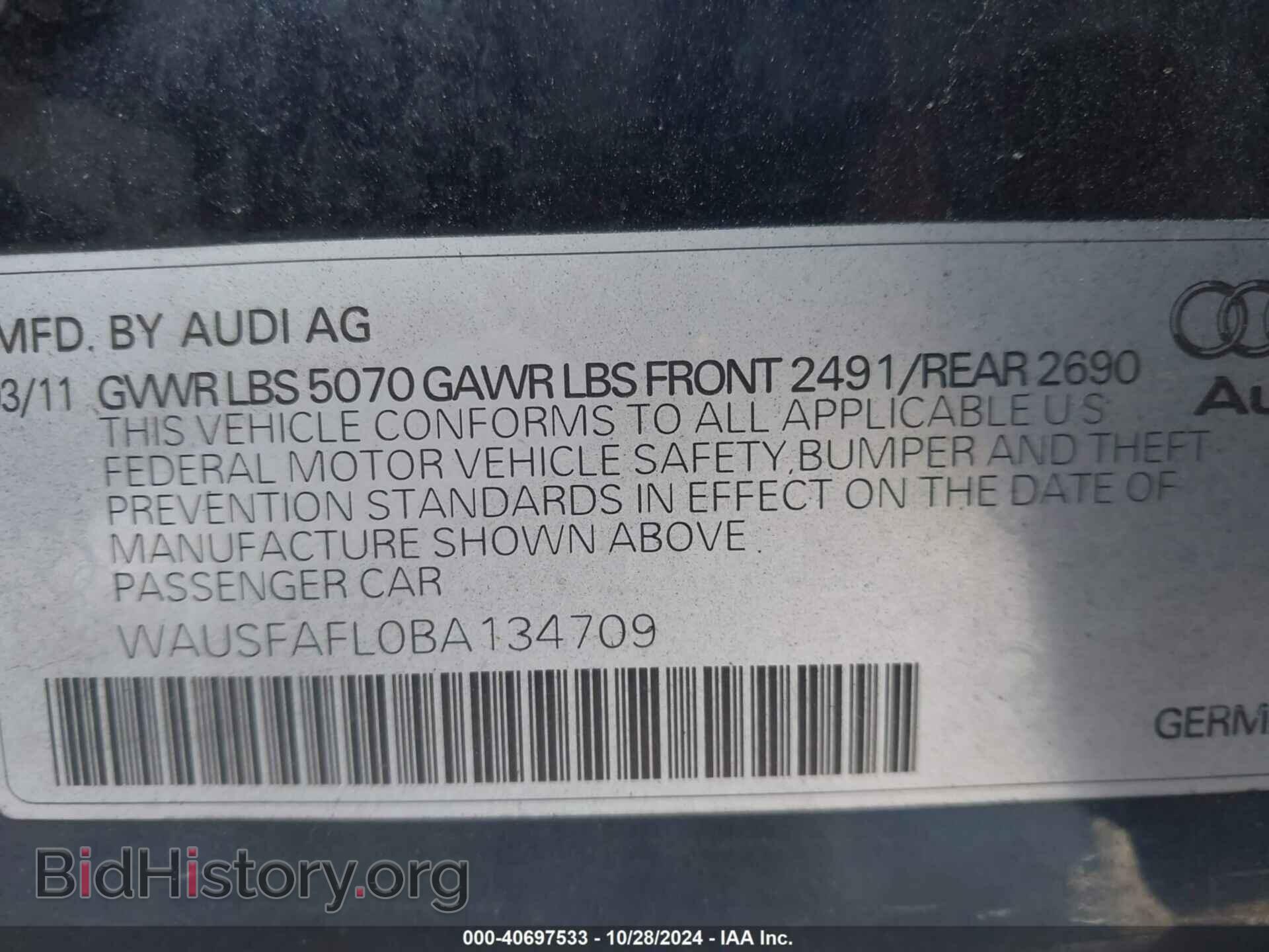 2011 AUDI A4 - VIN: WAUSFAFL0BA134709 - Фото 9