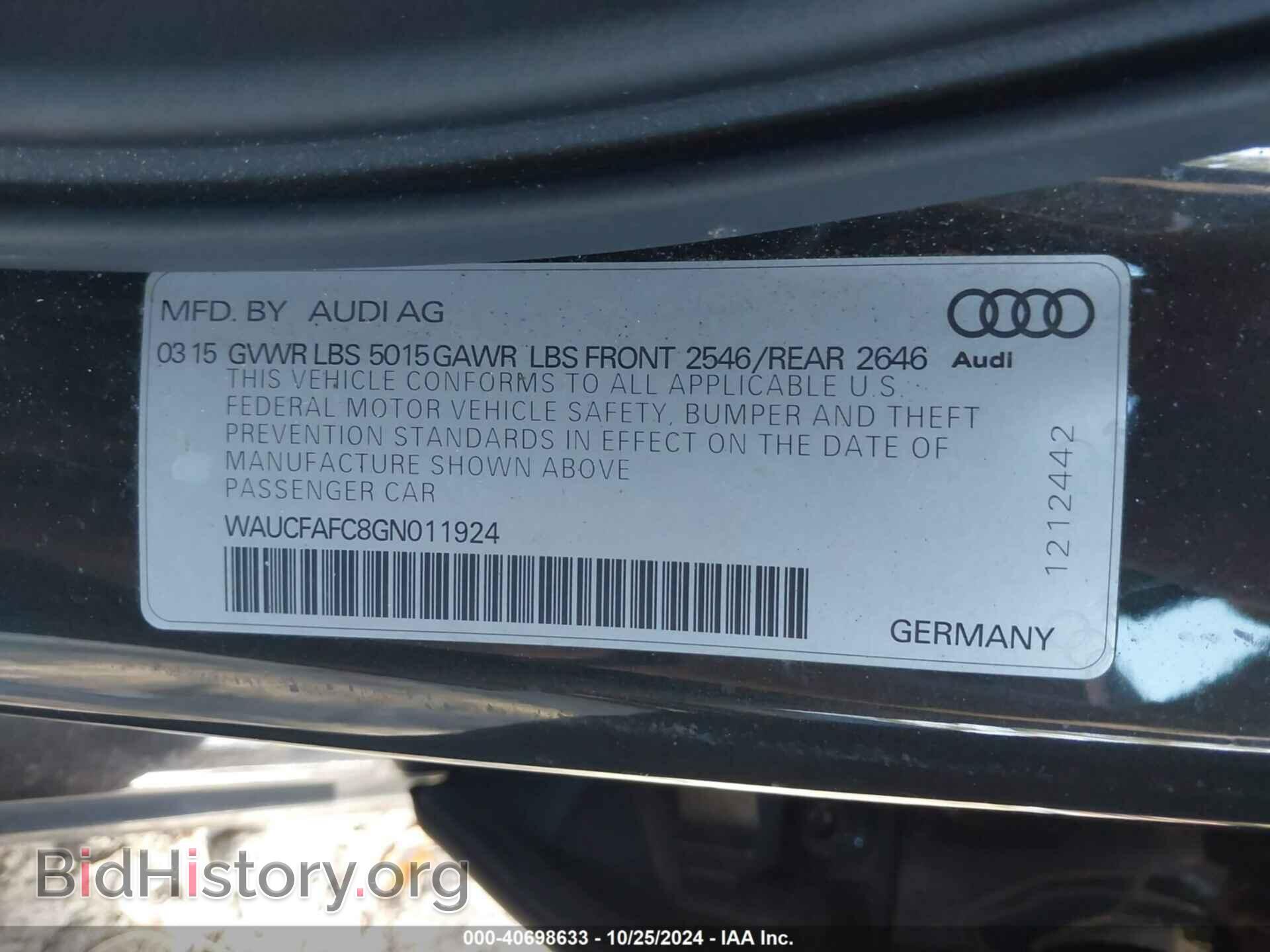 2016 AUDI A6 - VIN: WAUCFAFC8GN011924 - Фото 9