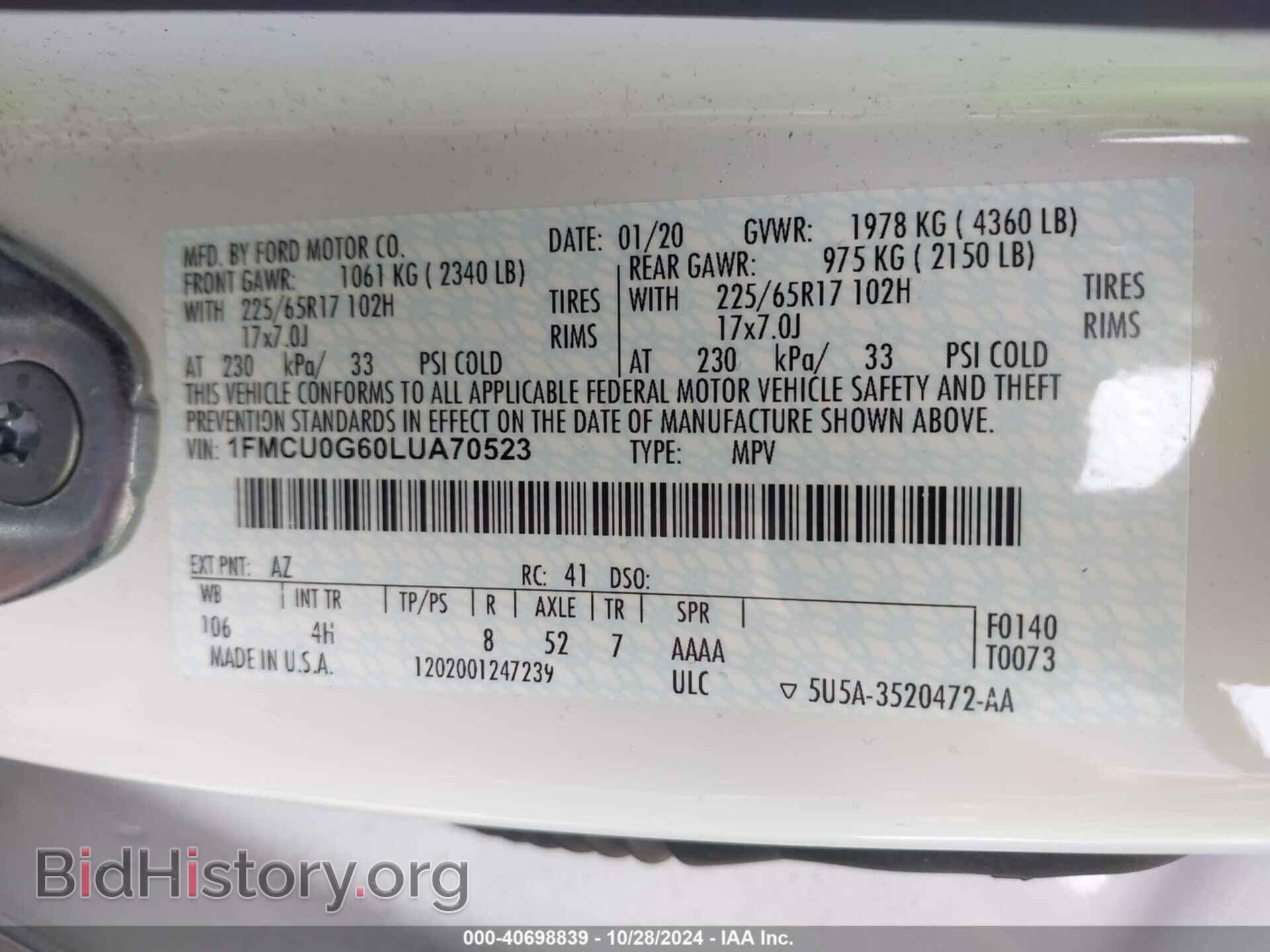 2020 FORD ESCAPE - VIN: 1FMCU0G60LUA70523 - Photo 9