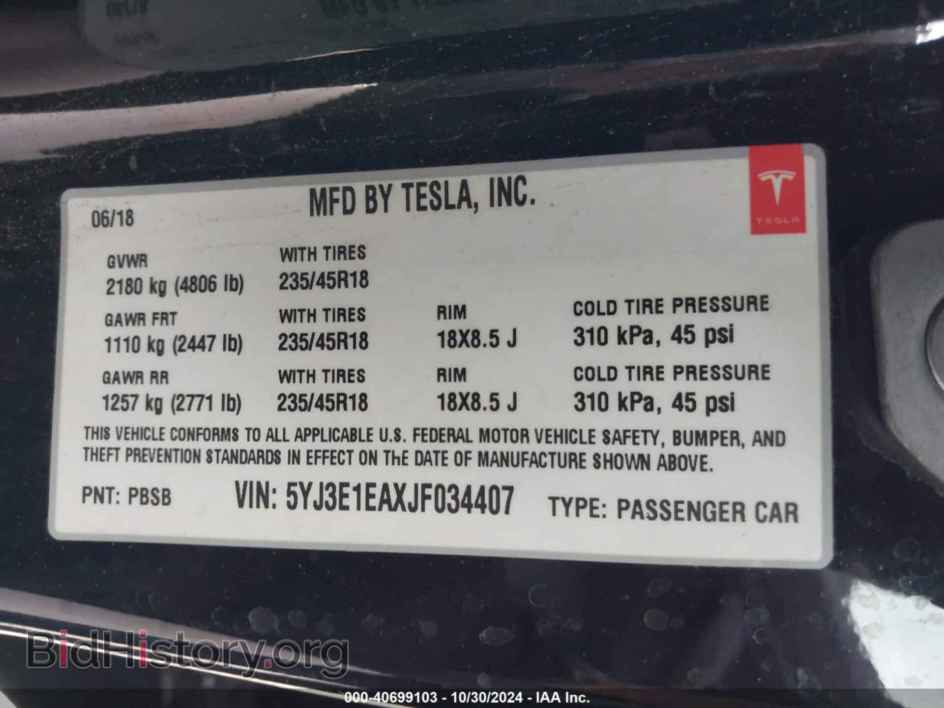 2018 TESLA MODEL 3 - VIN: 5YJ3E1EAXJF034407 - Photo 9
