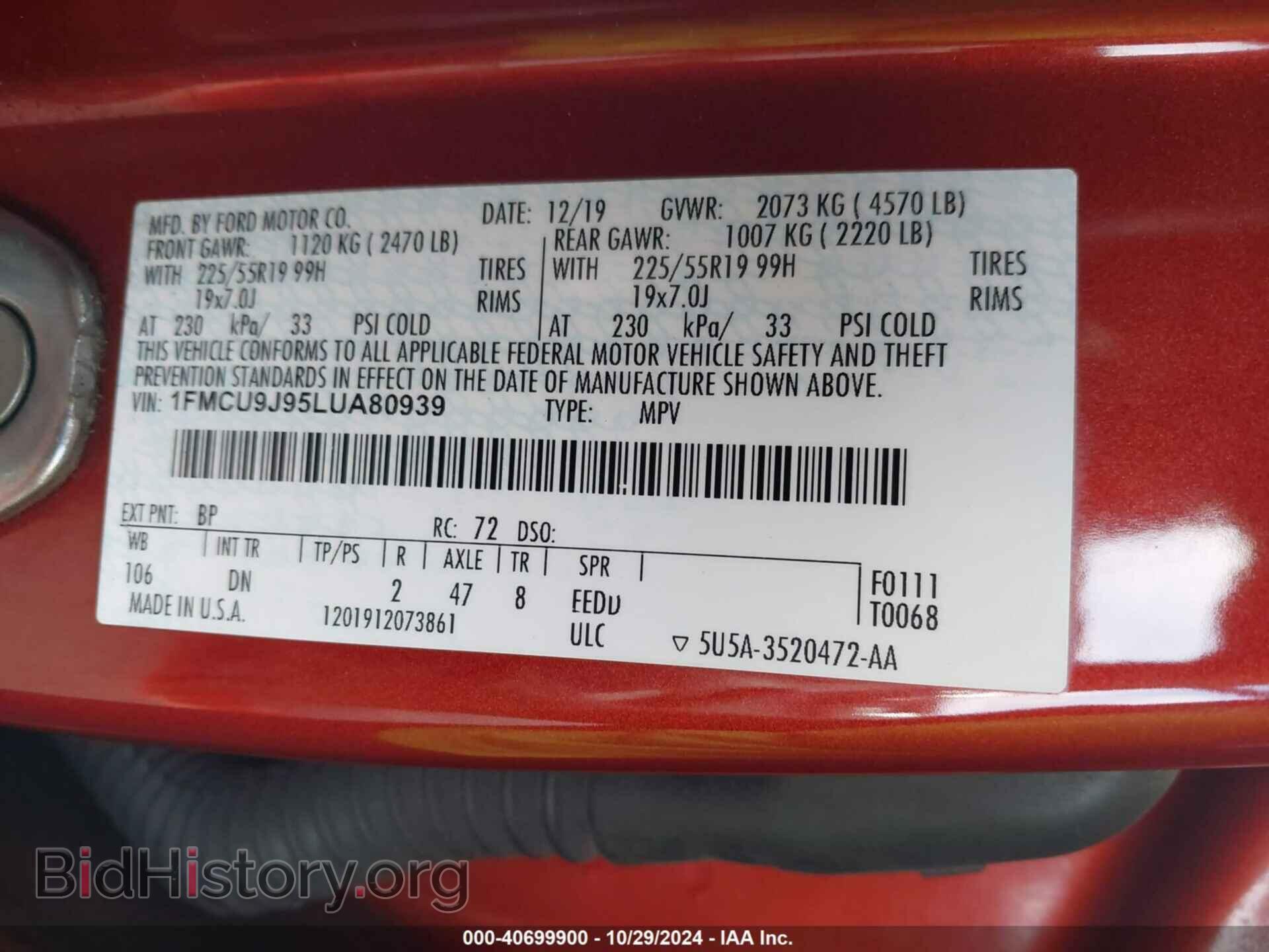 2020 FORD ESCAPE - VIN: 1FMCU9J95LUA80939 - Photo 9