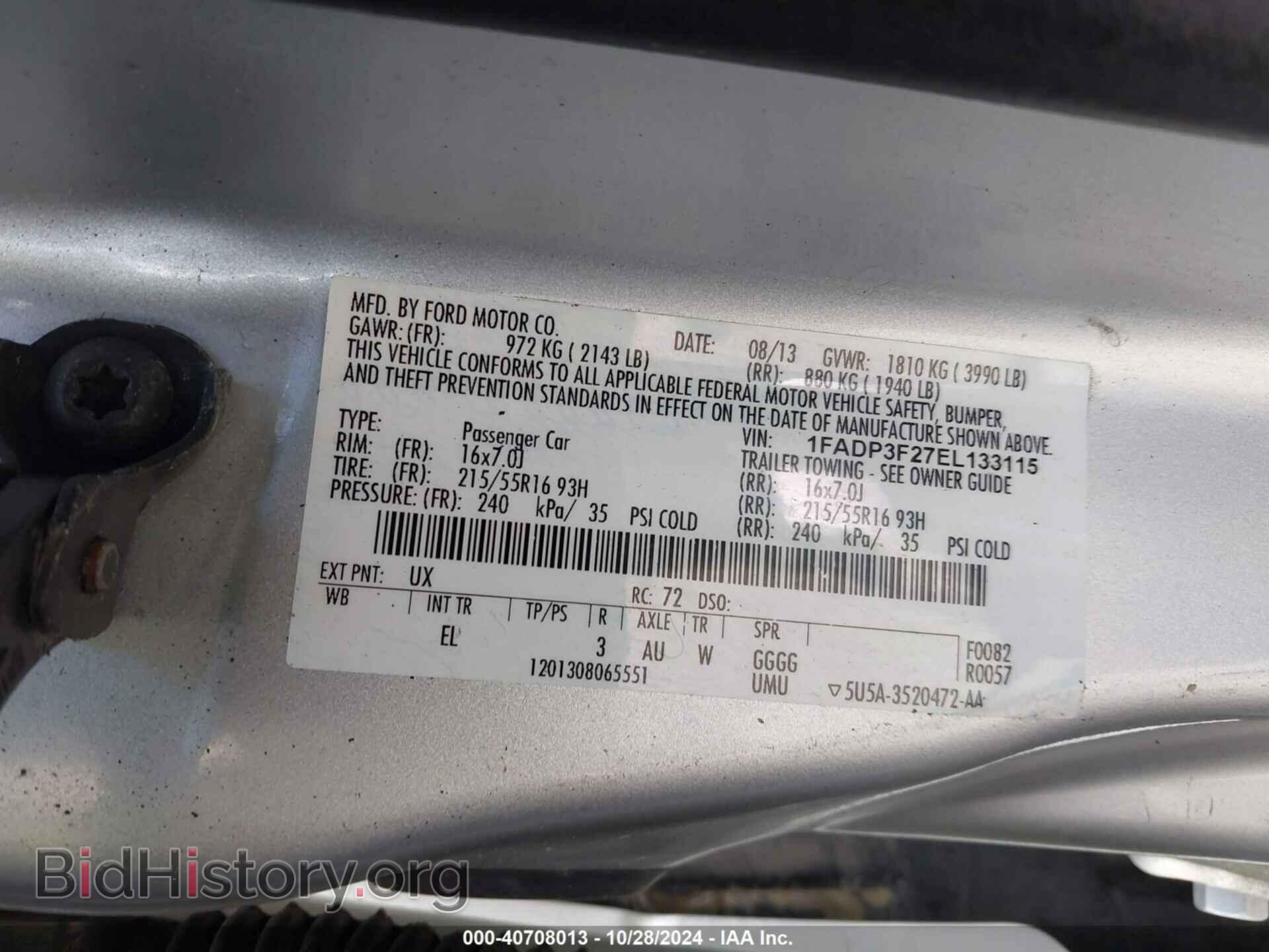 2014 FORD FOCUS - VIN: 1FADP3F27EL133115 - Фото 9