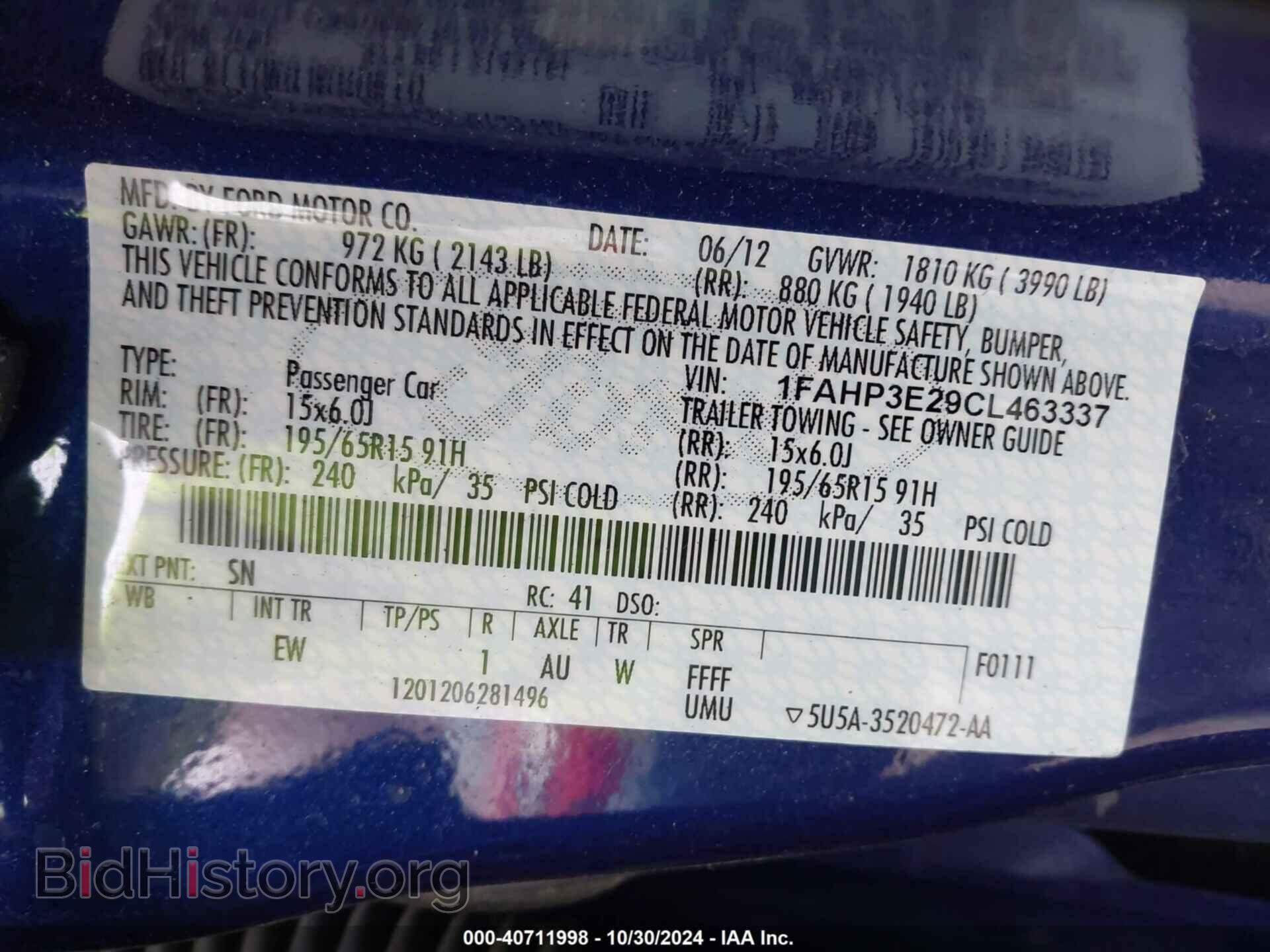 2012 FORD FOCUS - VIN: 1FAHP3E29CL463337 - Фото 9