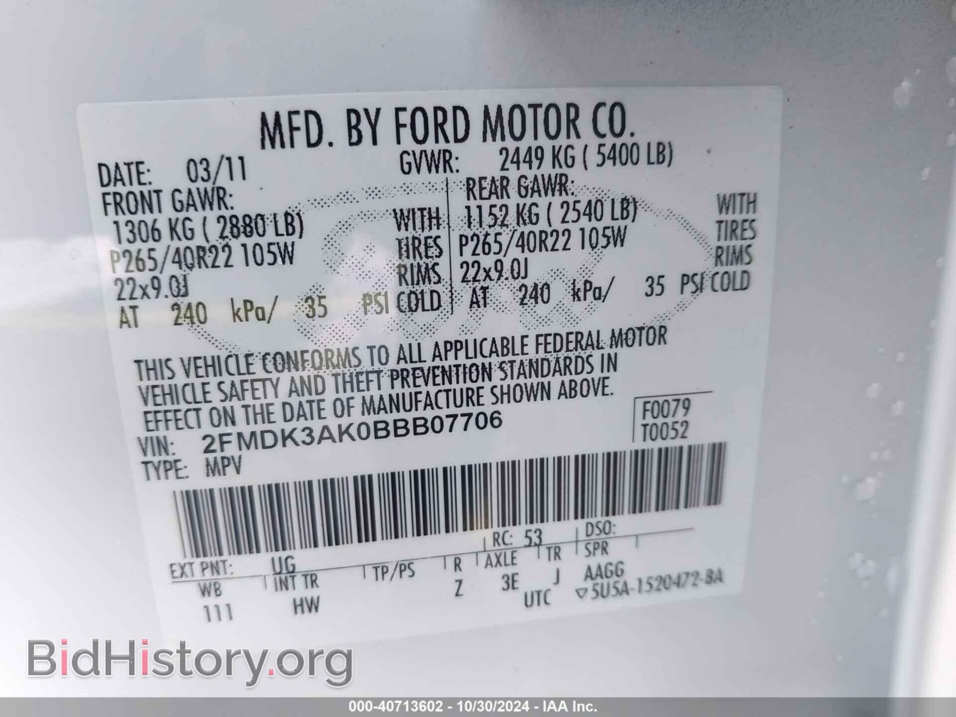 2011 FORD EDGE - VIN: 2FMDK3AK0BBB07706 - Фото 9