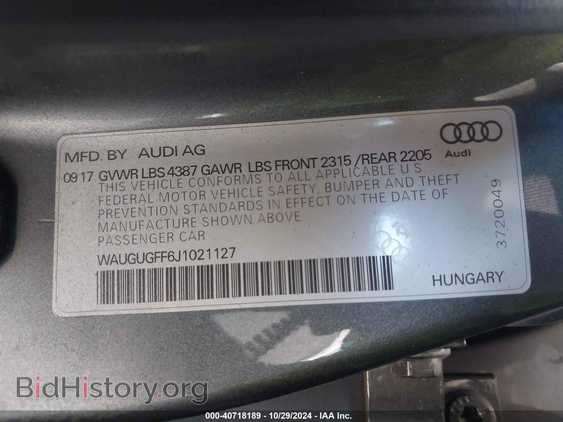2018 AUDI A3 - VIN: WAUGUGFF6J1021127 - Фото 9