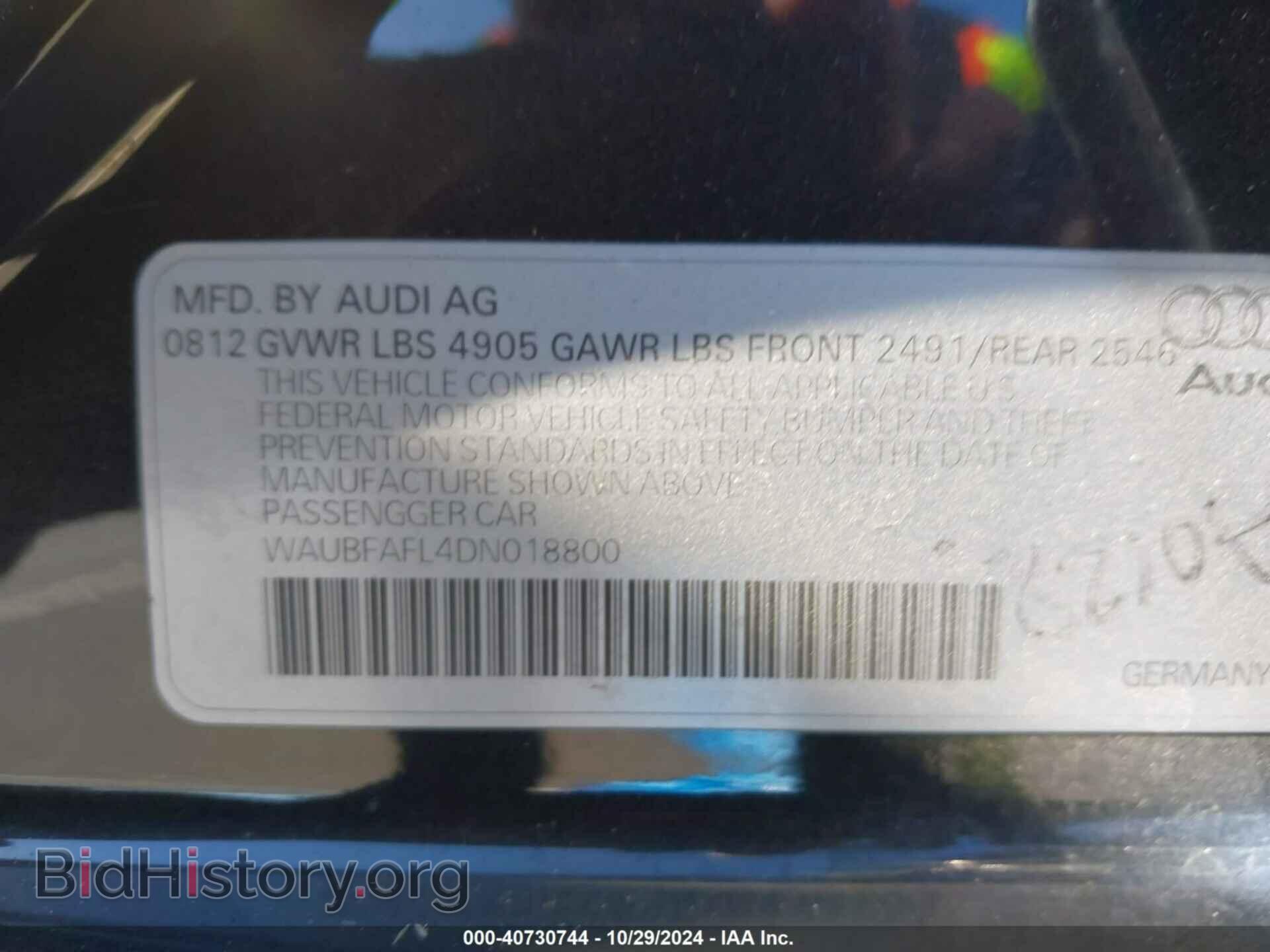 2013 AUDI A4 - VIN: WAUBFAFL4DN018800 - Фото 9