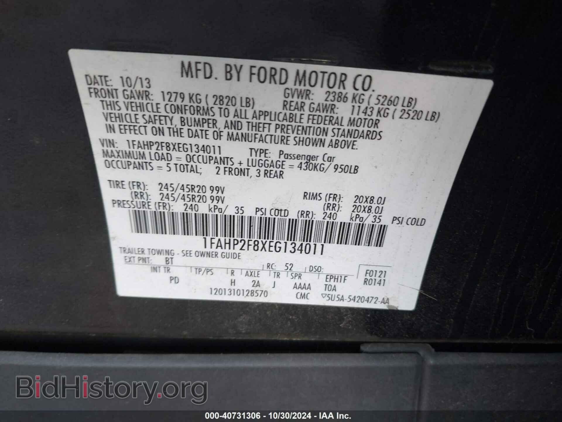 2014 FORD TAURUS - VIN: 1FAHP2F8XEG134011 - Фото 9