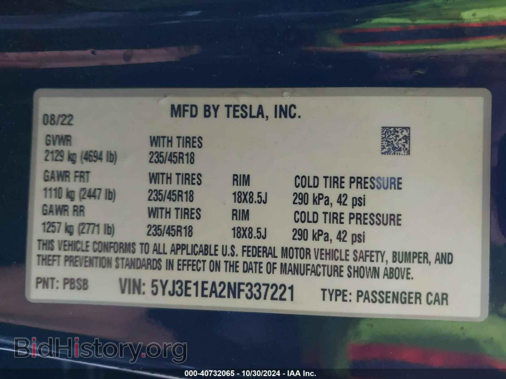 2022 TESLA MODEL 3 - VIN: 5YJ3E1EA2NF337221 - Фото 9