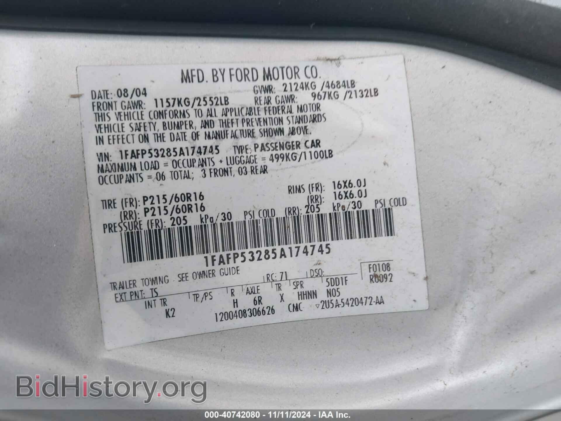 2005 FORD TAURUS - VIN: 1FAFP53285A174745 - Фото 9