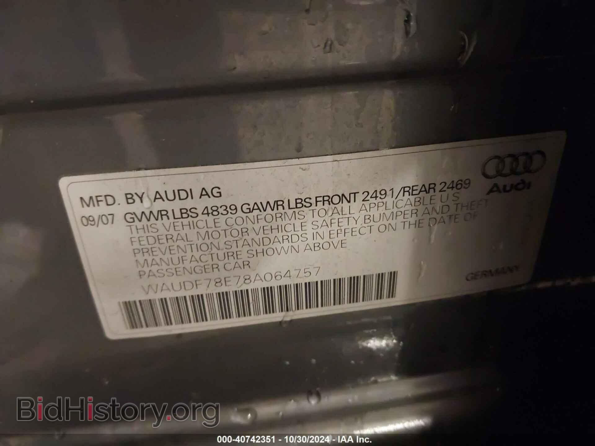 2008 AUDI A4 - VIN: WAUDF78E78A064757 - Фото 9