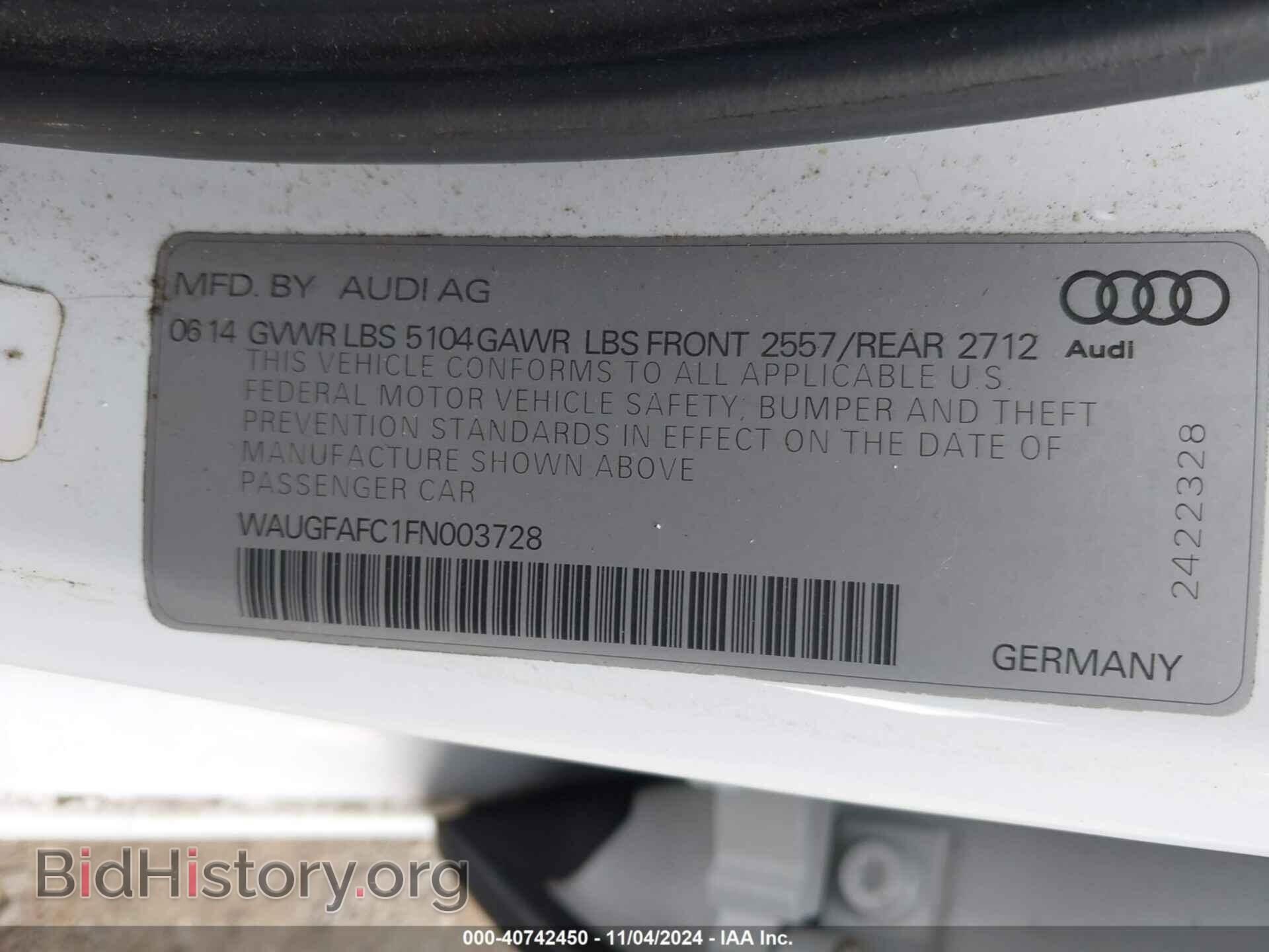 2015 AUDI A6 - VIN: WAUGFAFC1FN003728 - Фото 9