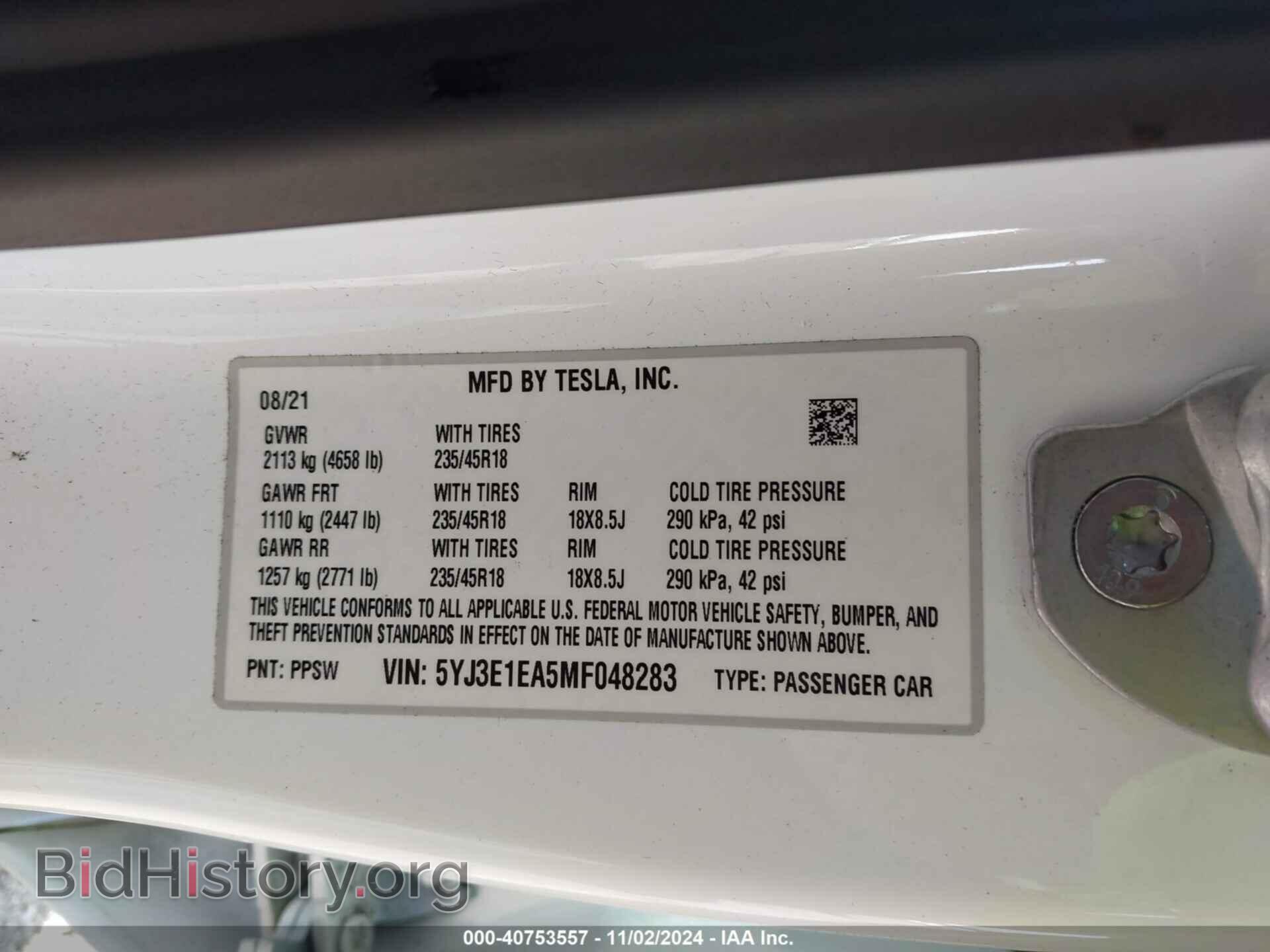 2021 TESLA MODEL 3 - VIN: 5YJ3E1EA5MF048283 - Фото 9
