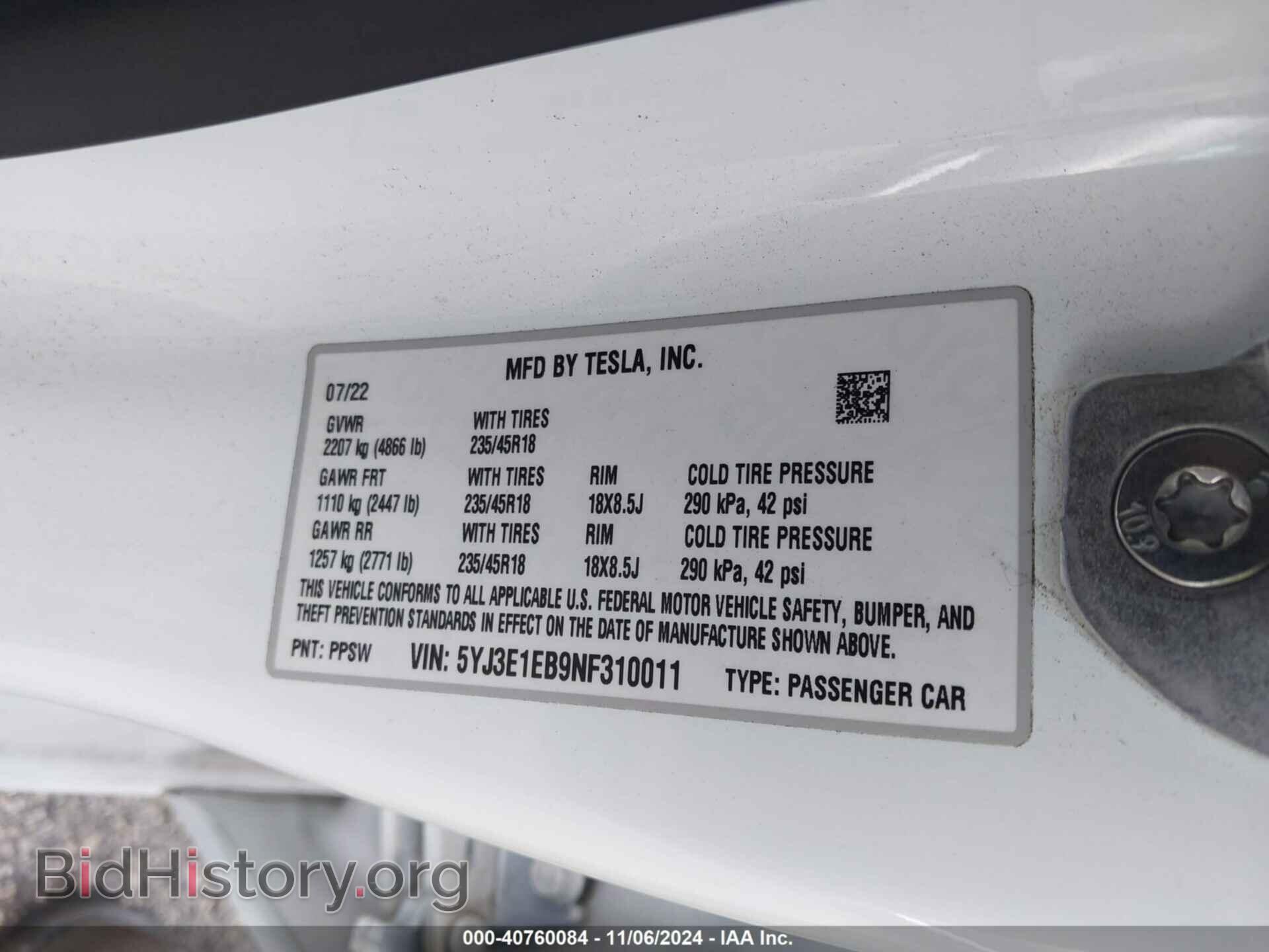 2022 TESLA MODEL 3 - VIN: 5YJ3E1EB9NF310011 - Фото 9