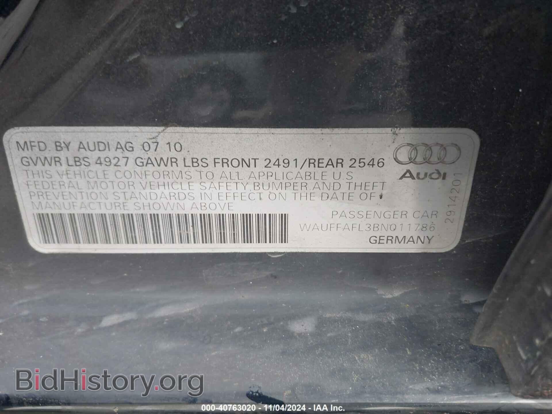 2011 AUDI A4 - VIN: WAUFFAFL3BN011786 - Фото 9