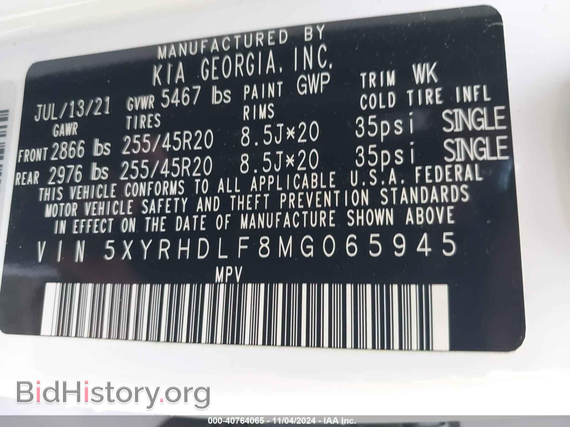 2021 KIA SORENTO - VIN: 5XYRHDLF8MG065945 - Фото 9