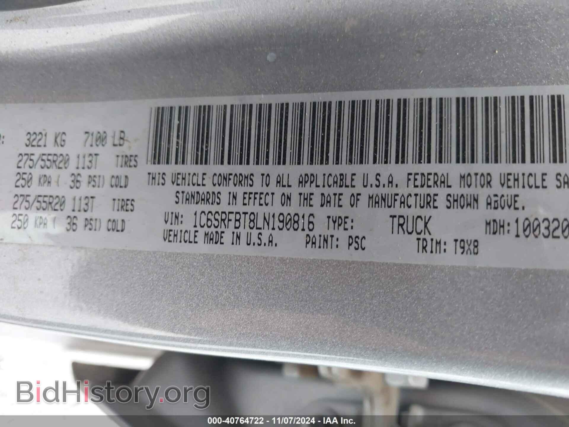 2020 RAM 1500 - VIN: 1C6SRFBT8LN190816 - Фото 9