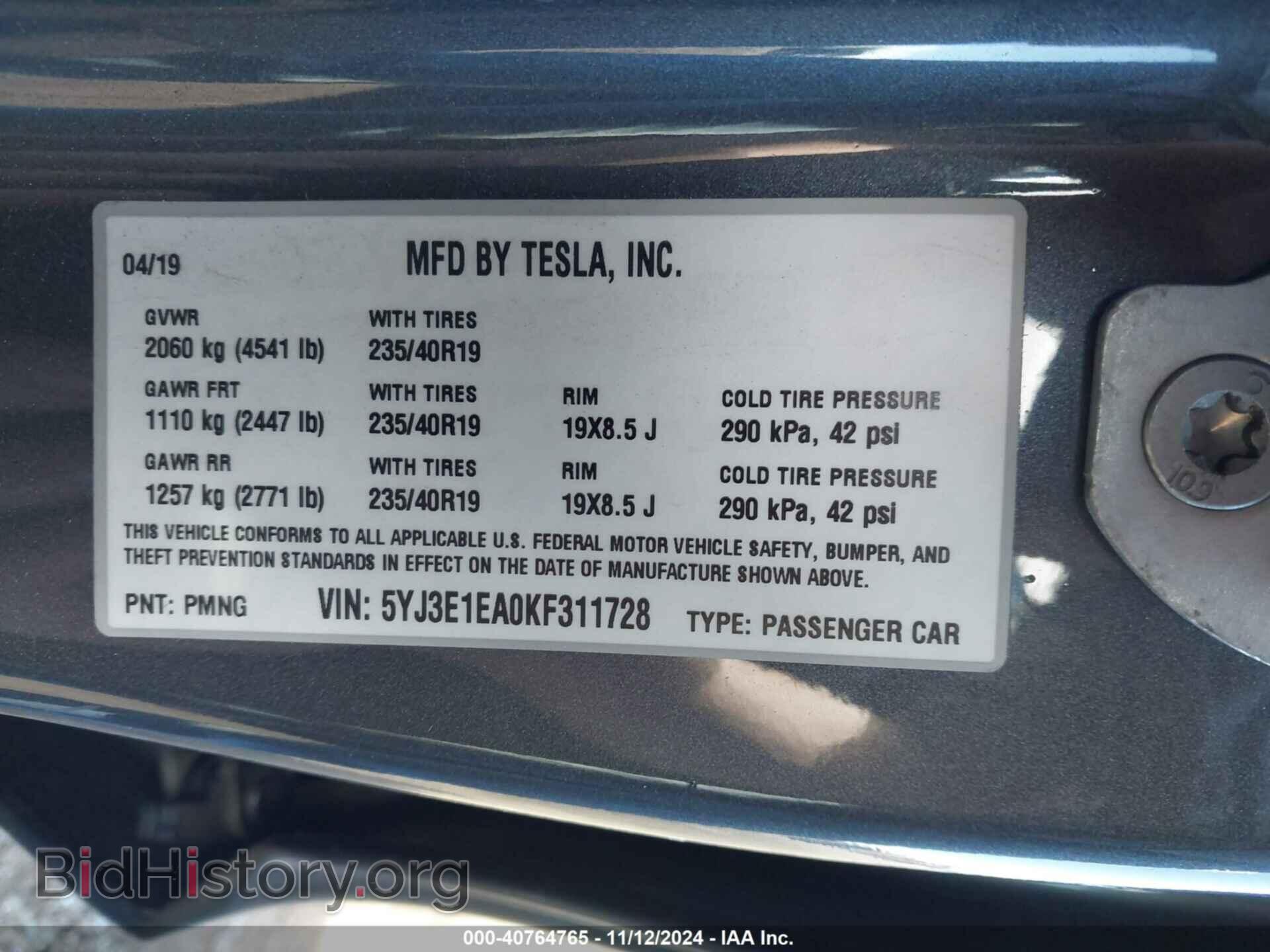 2019 TESLA MODEL 3 - VIN: 5YJ3E1EA0KF311728 - Photo 9