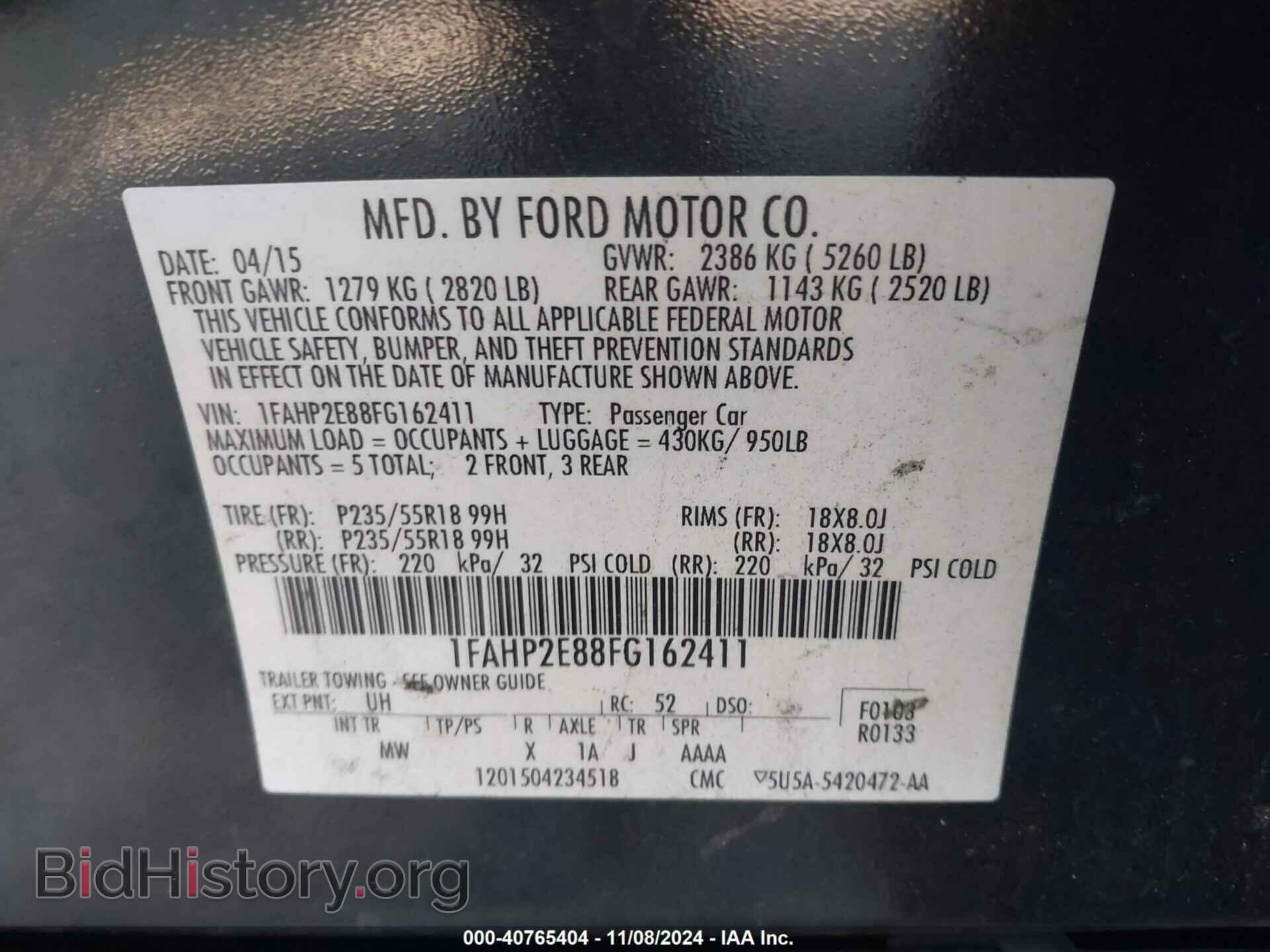 2015 FORD TAURUS - VIN: 1FAHP2E88FG162411 - Фото 9