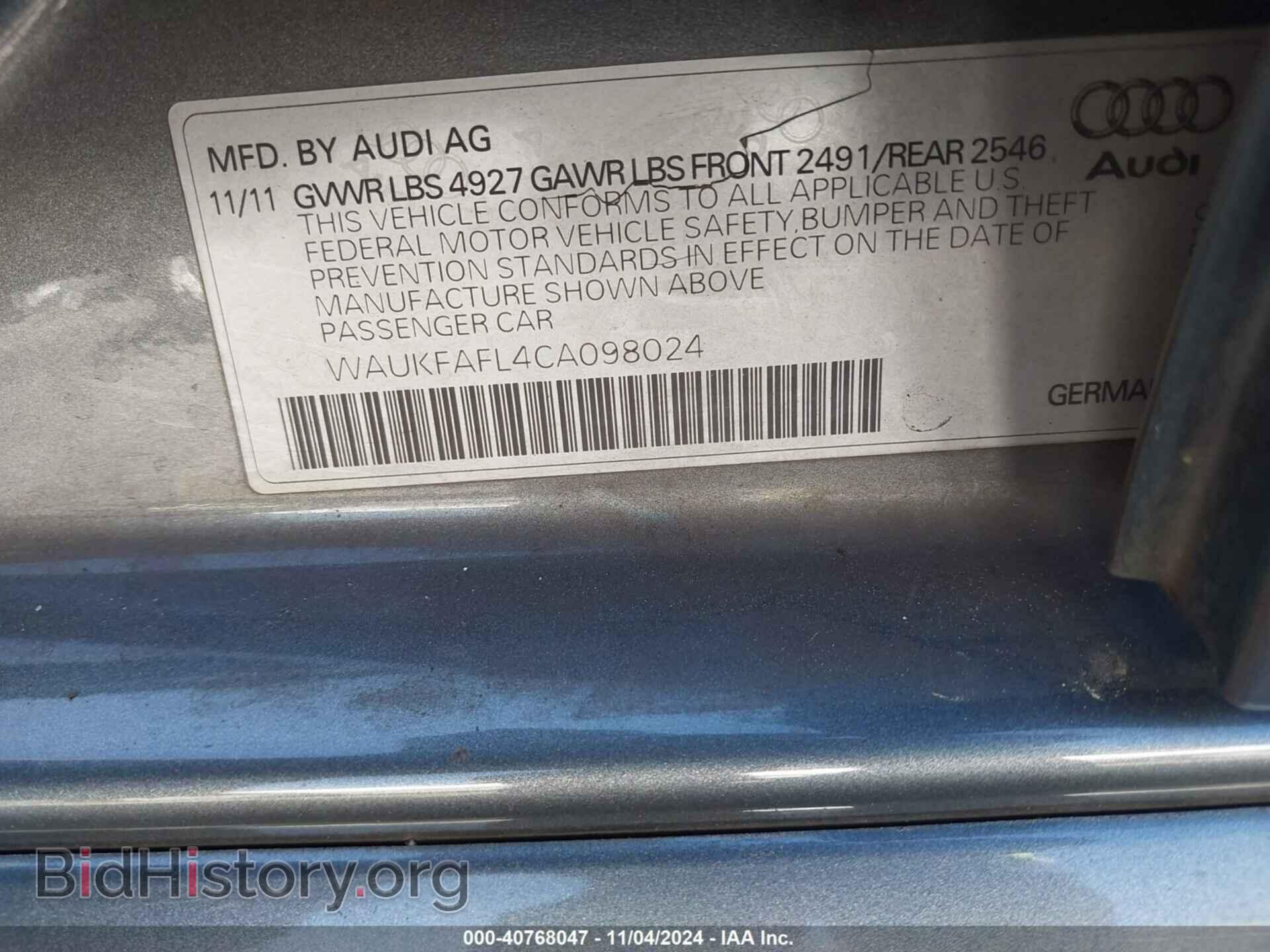 2012 AUDI A4 - VIN: WAUKFAFL4CA098024 - Photo 9