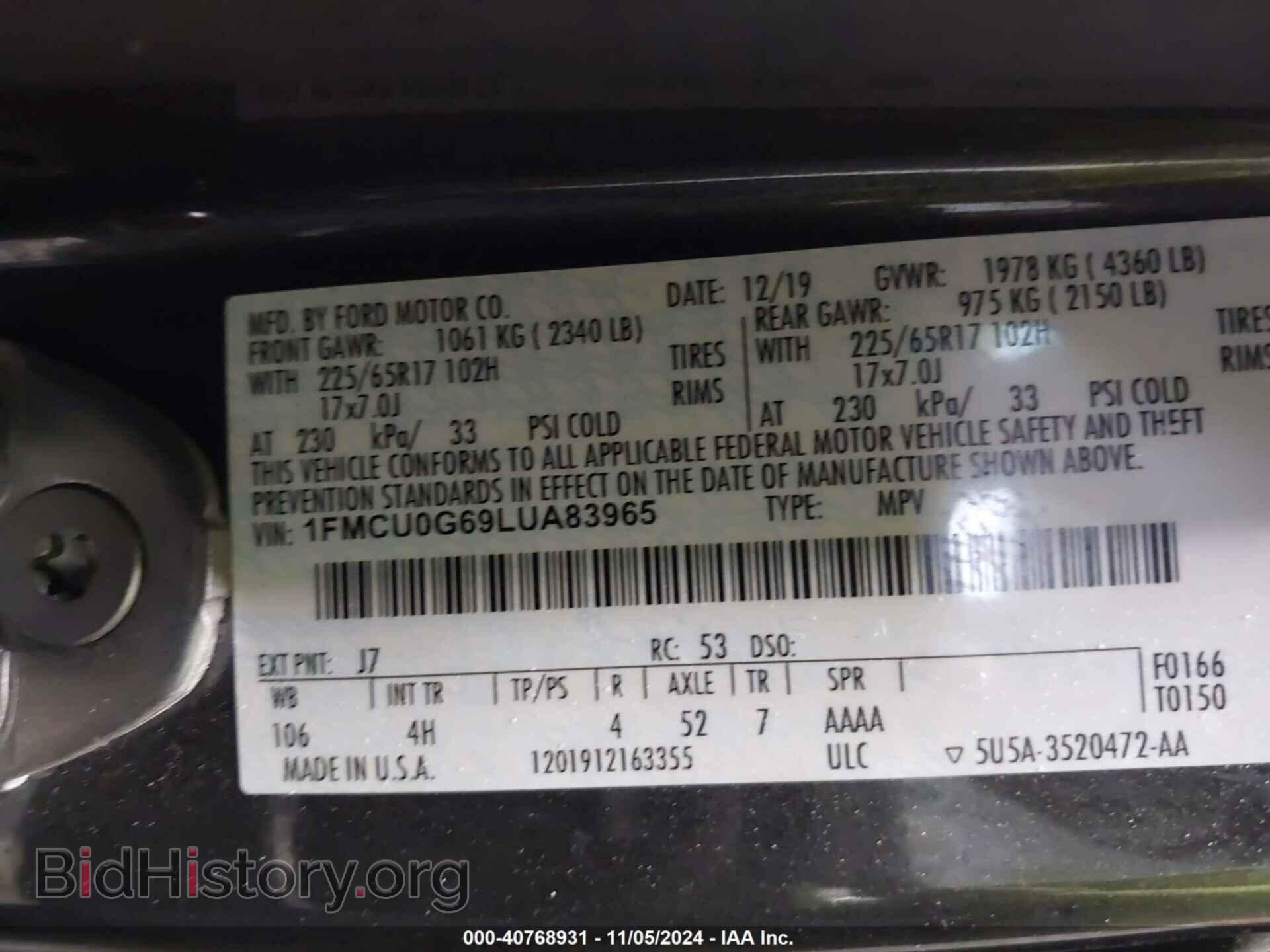 2020 FORD ESCAPE - VIN: 1FMCU0G69LUA83965 - Photo 9
