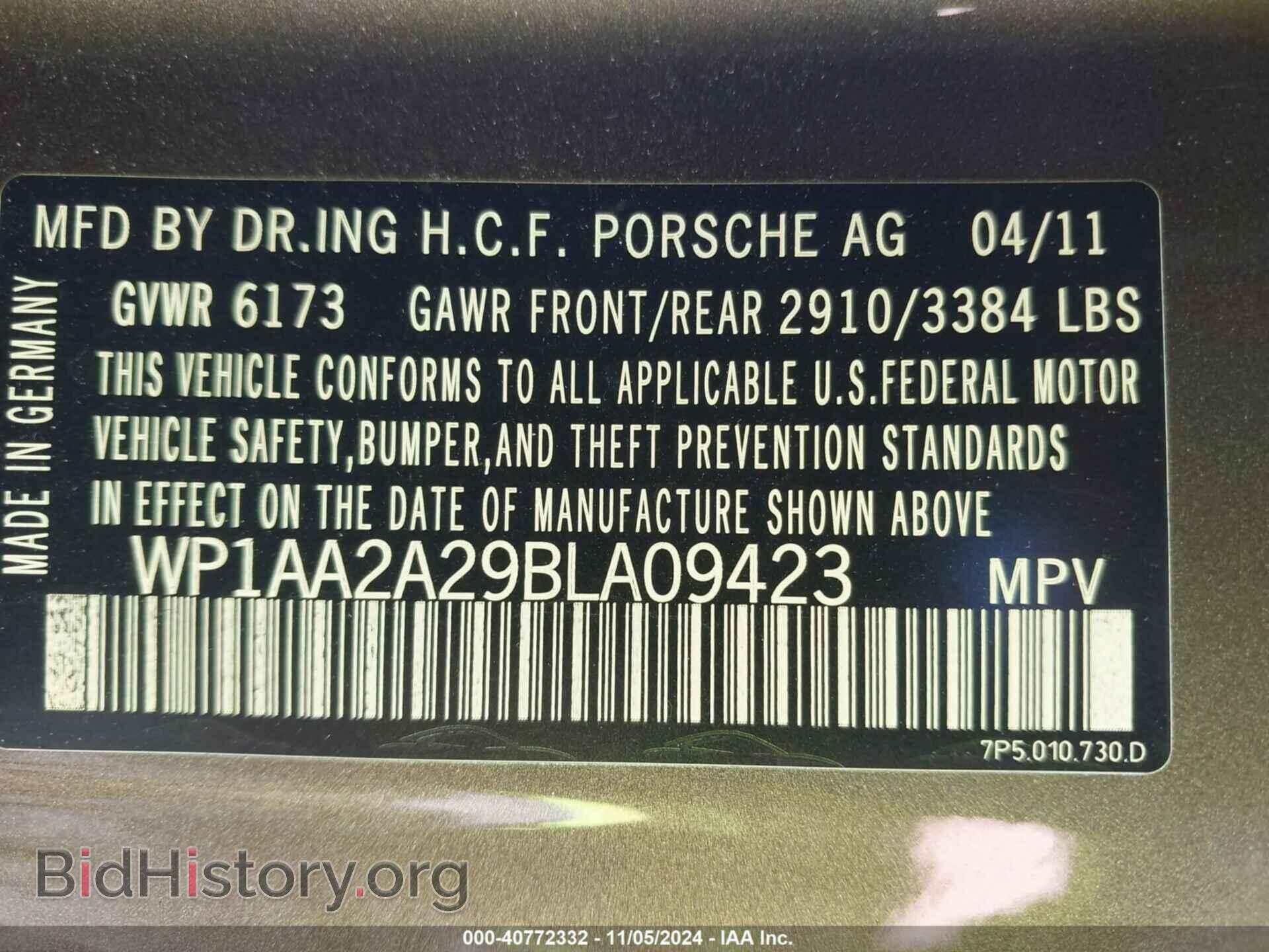 2011 PORSCHE CAYENNE - VIN: WP1AA2A29BLA09423 - Фото 9